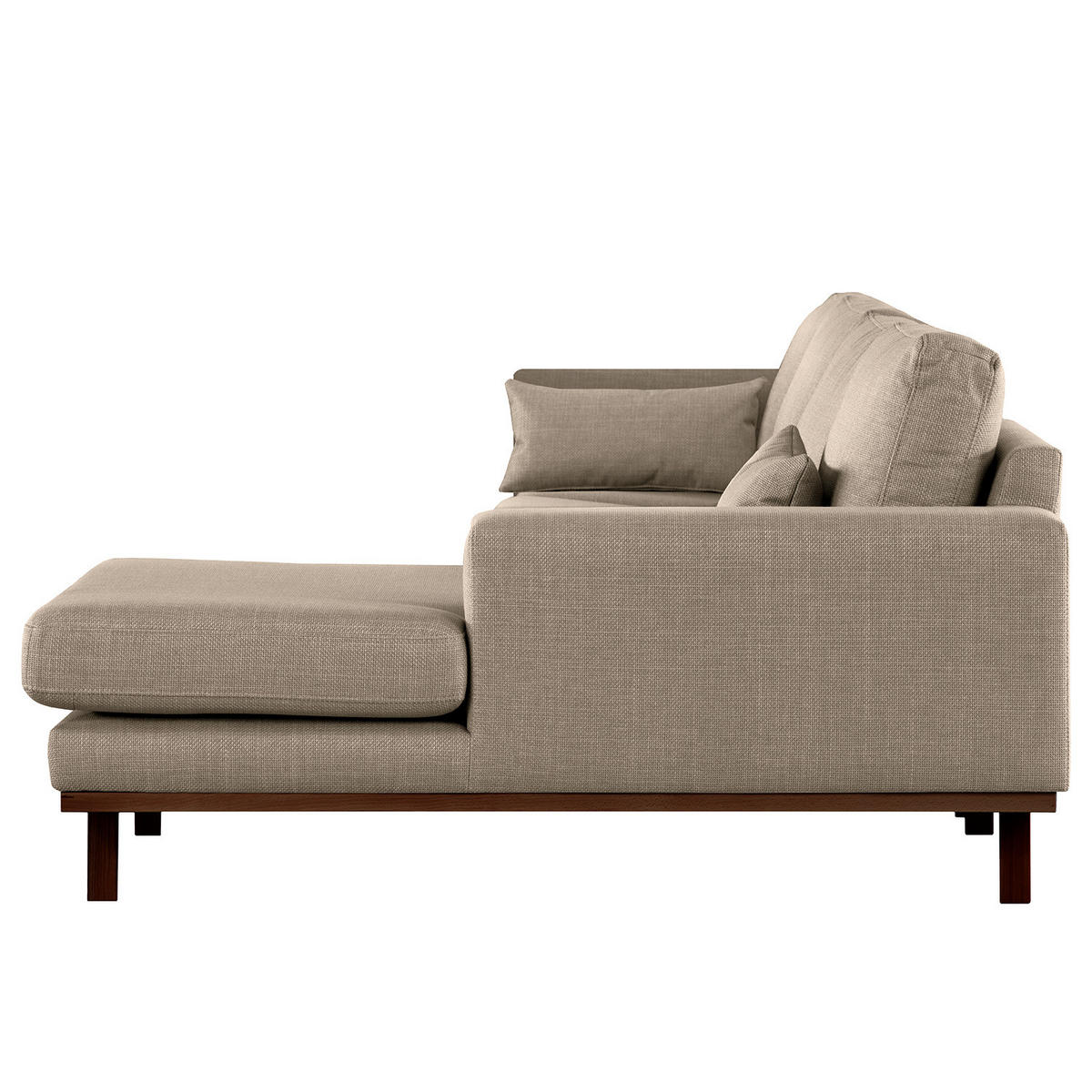 ECKSOFA mit Longchair - Taupe/Buchefarben, Buchenholz/Textil (281/153cm) - home24