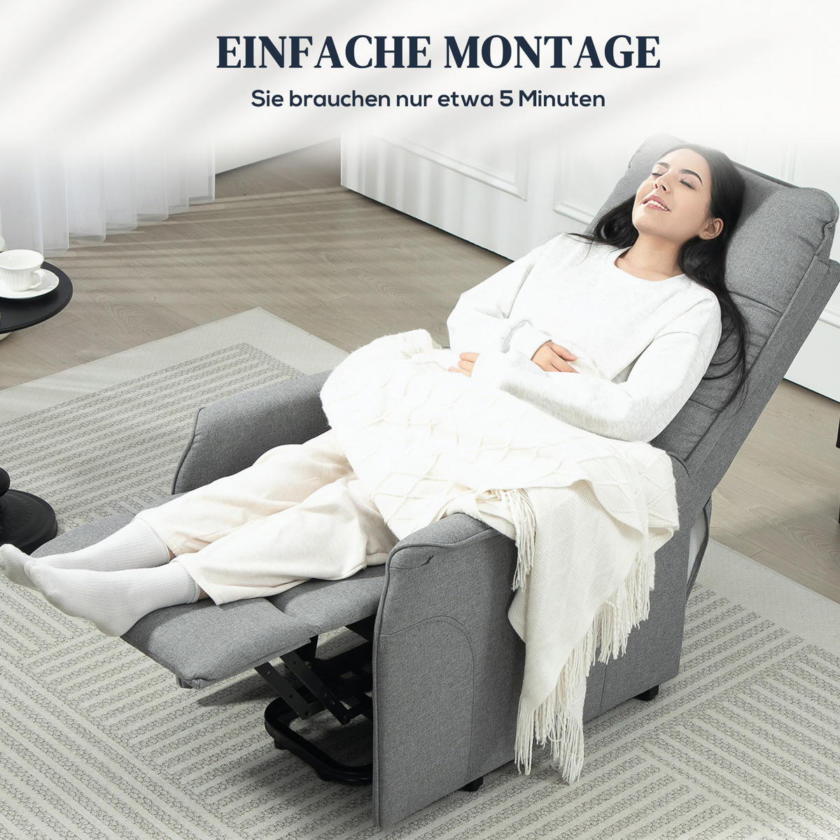 FERNSEHSESSEL mit Aufstehhilfe, Relaxsessel mit Liegefunktion, Taschenfeder - Grau, Metall (68/104/88cm) - HOMCOM