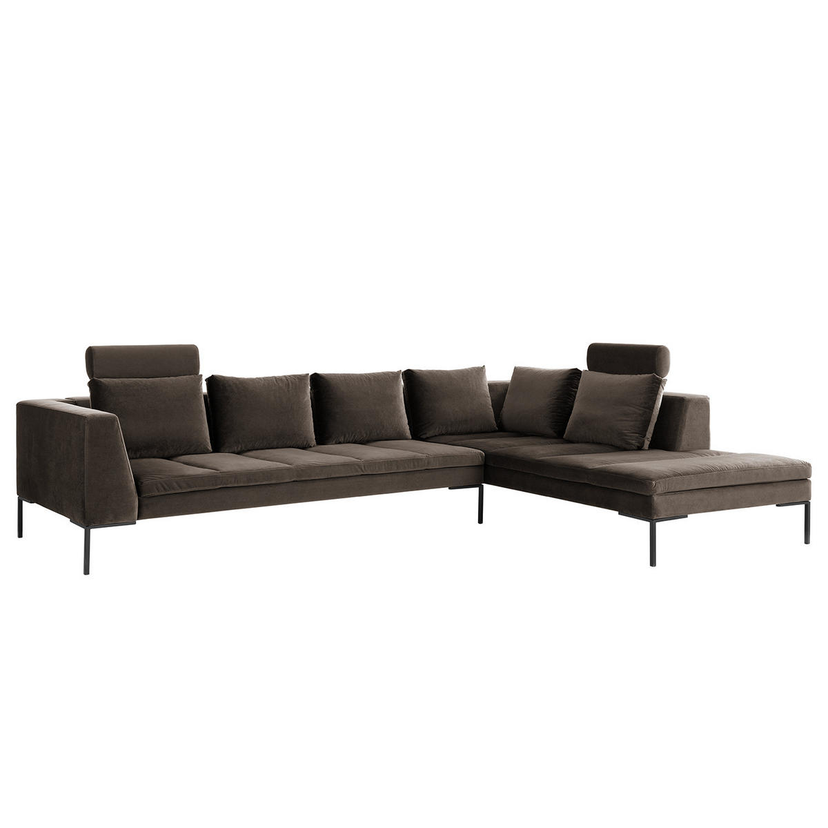 ECKSOFA mit Ottomane - Taupe/Schwarz, Textil/Metall (319/230cm) - home24