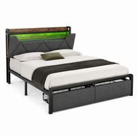 POLSTERBETT mit Stauraum und LED 140x200 cm Leinen Grau 2 Schubladen - Grau, Metall (140/200cm) - Meubliv