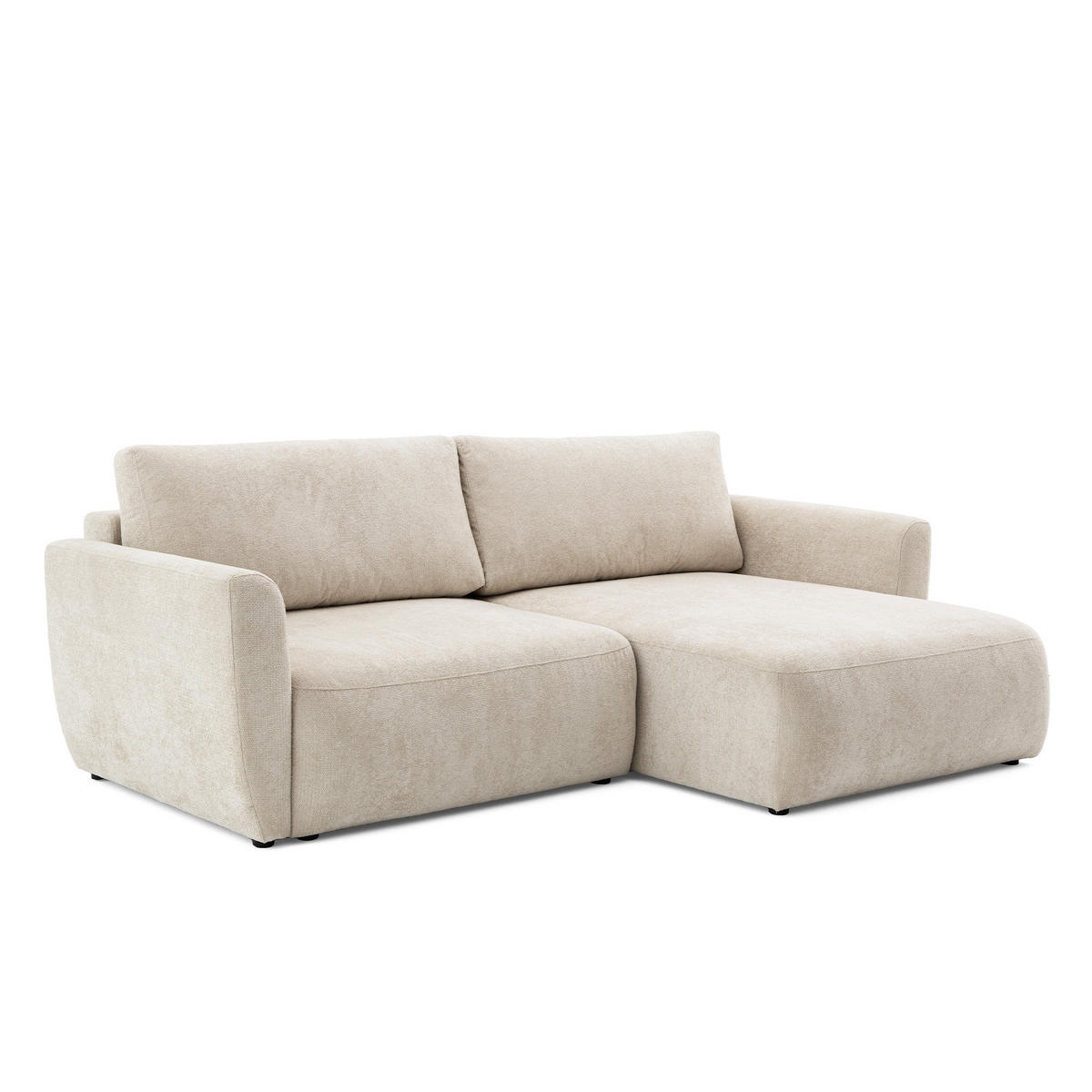 ECKSOFA BELLA L Rechts mit Schlaffunktion 140x205 Velours Creme - Creme/Schwarz, Holz/Kunststoff (165/230cm) - Muffo