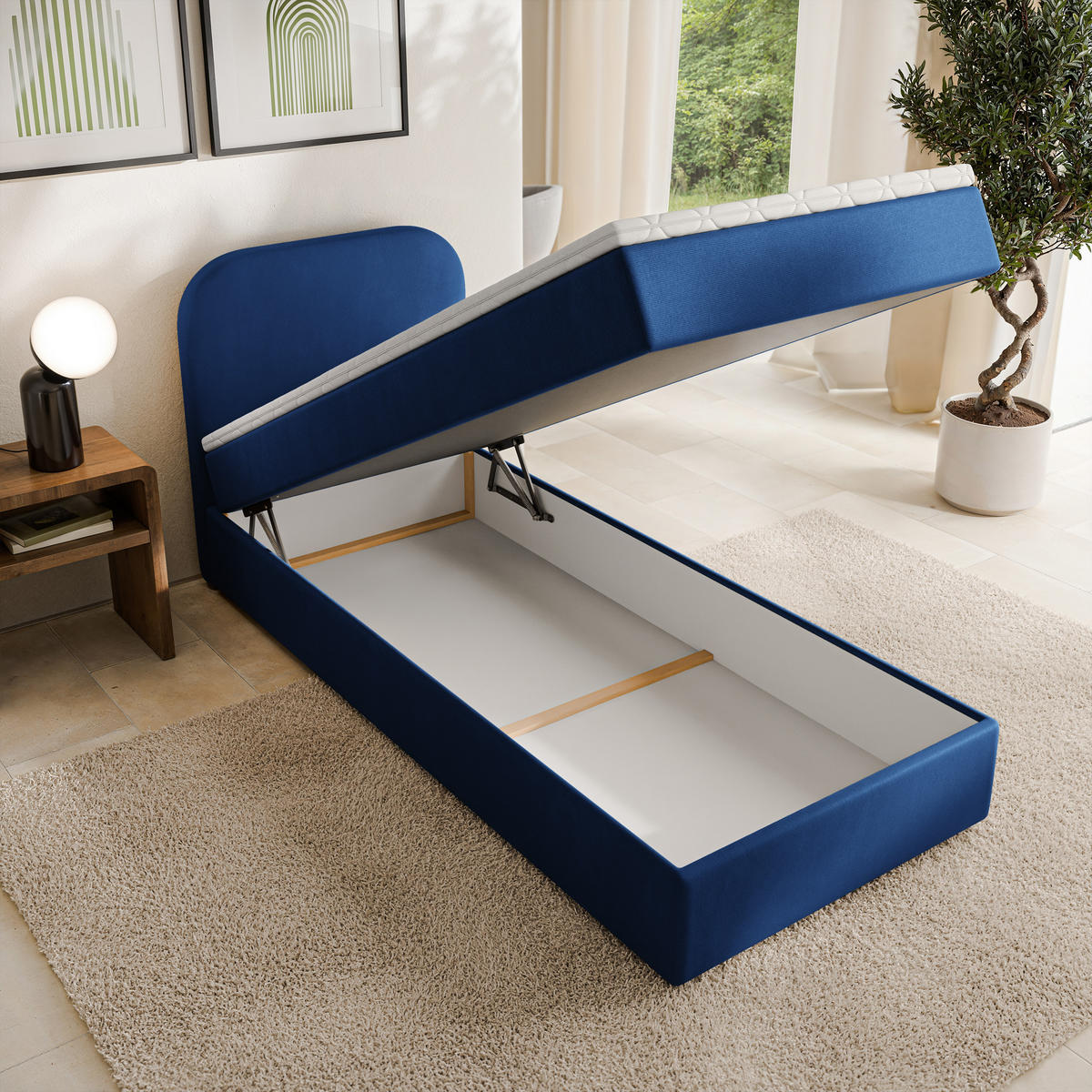 AMERICKÁ POSTEL CERIA 100x200 cm, s matrací a úložným prostorem, KRONOS 09, Blau - modrá, kompozitní dřevo/textil (100/200cm) - MASSENO