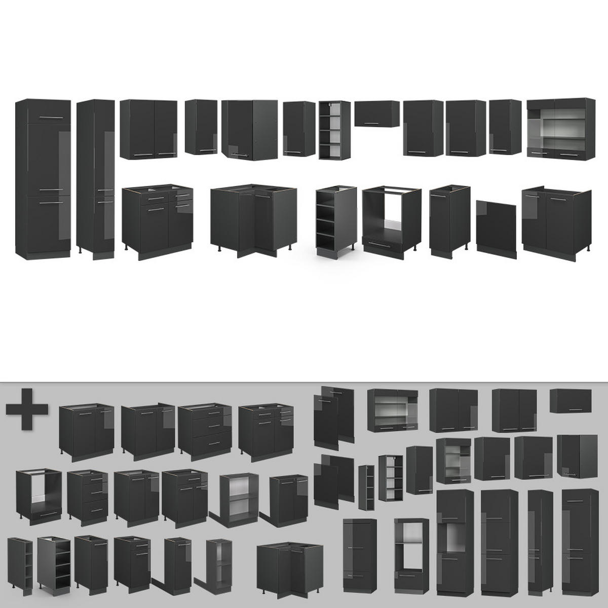 Schwarz Hochglanz/Anthrazit, Holzwerkstoff (347/81.6/60cm) - Vicco