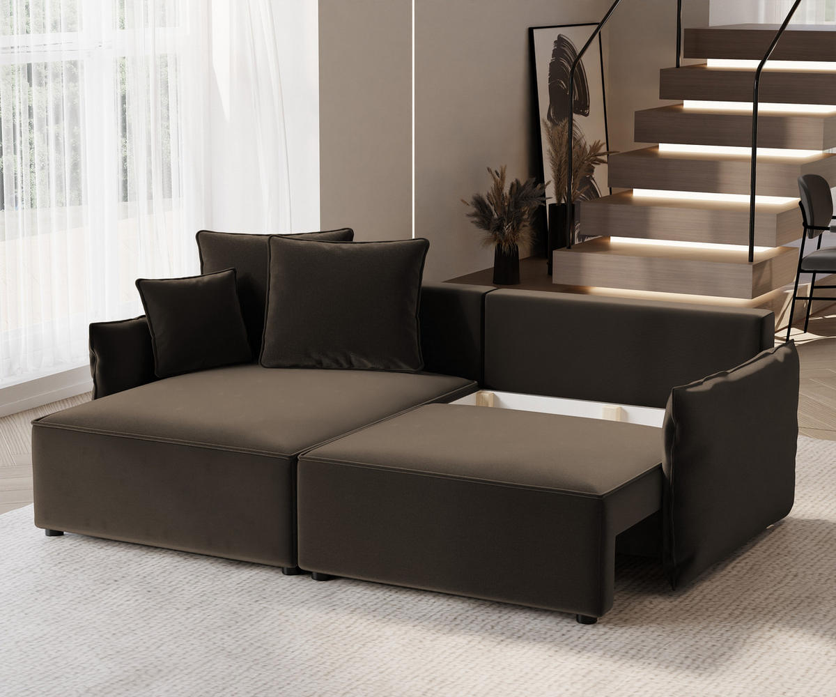 ECKSOFA LEON mit Schlaffunktion und Bettkasten Braun - Braun, Holzwerkstoff/Kunststoff (250/90cm) - Idohome