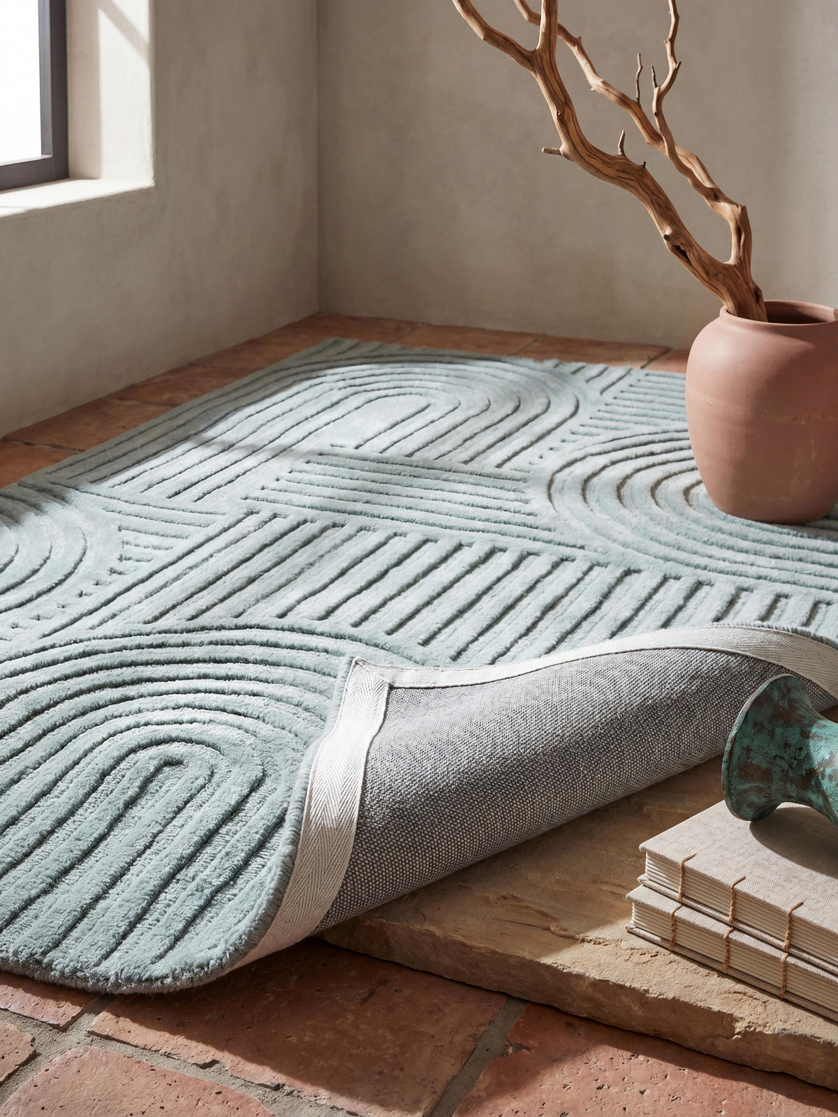 TEPPICH aus Wolle LEVEN in Entenei-Blau, geometrisch, 200 x 290 cm - Blau, Textil (200/290cm) - KADIMA DESIGN