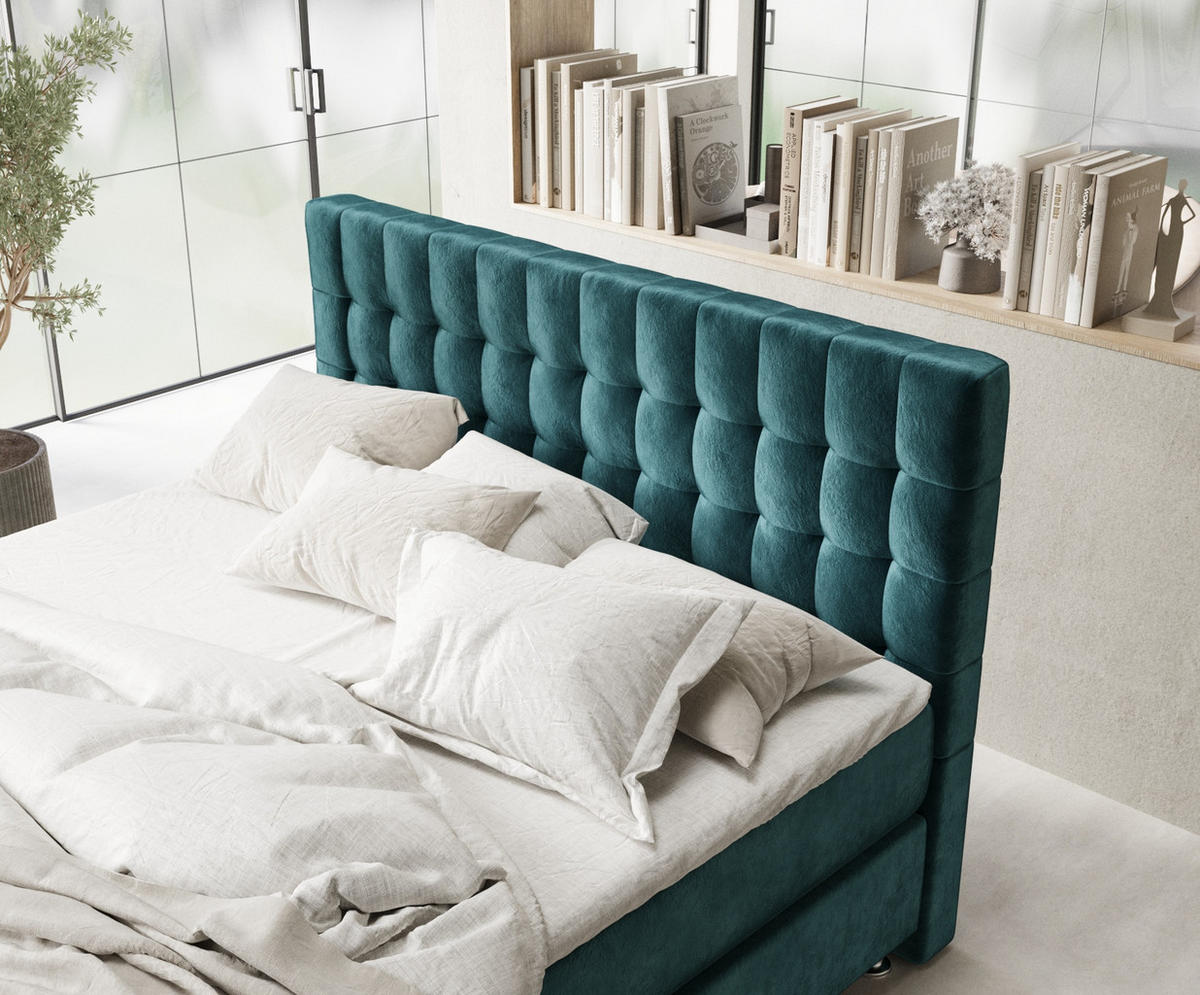BOXSPRINGBETT Sorrento Türkisfarben 140/200 cm mit Latex-Topper - Türkis/Silberfarben, Holz/Holzwerkstoff (140/200cm) - Maison de Reve