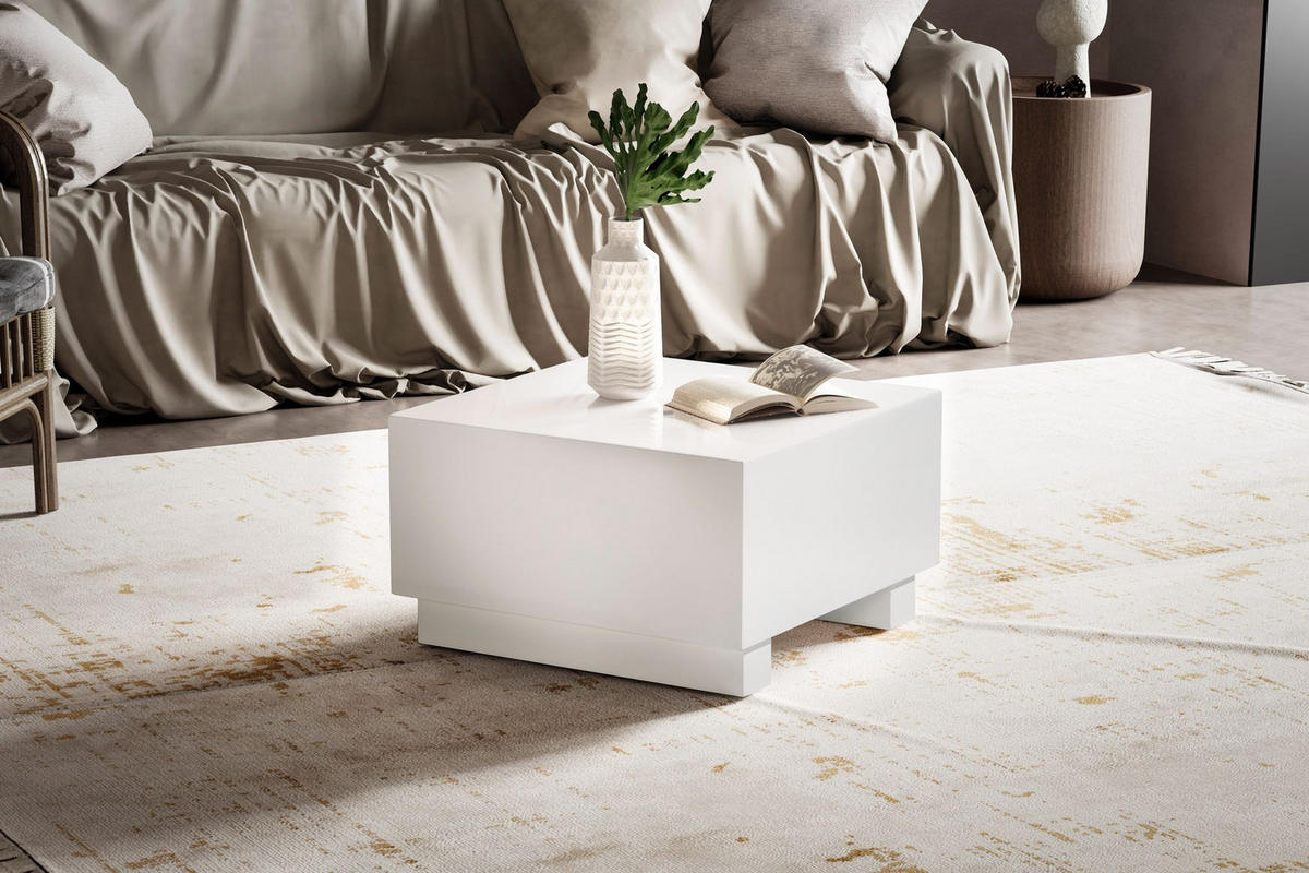 COUCHTISCH in Würfelform, Weiß Hochglanz, 60x60x35 cm, modernes Design - Weiß, Holzwerkstoff (60/60/35cm) - KADIMA DESIGN