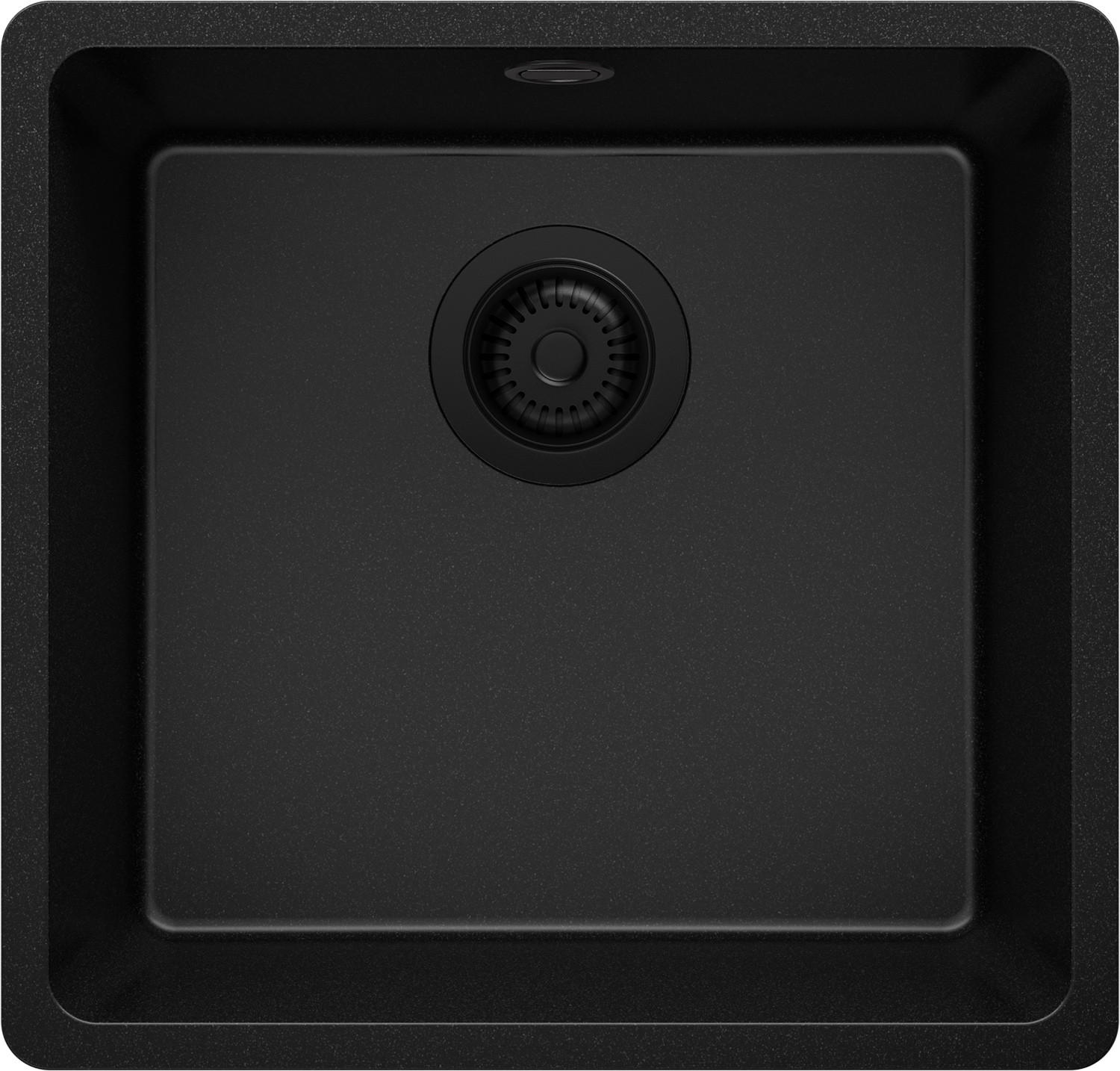 UNTERBAUSPÜLE GRANIT Venedig Easy, 2-er set Alles Schwarz 46/44 cm 1 Becken + Ablauf-Set ab 50er Unterschrank - Schwarz, Kunststoff (46/20/44cm) - Primagran