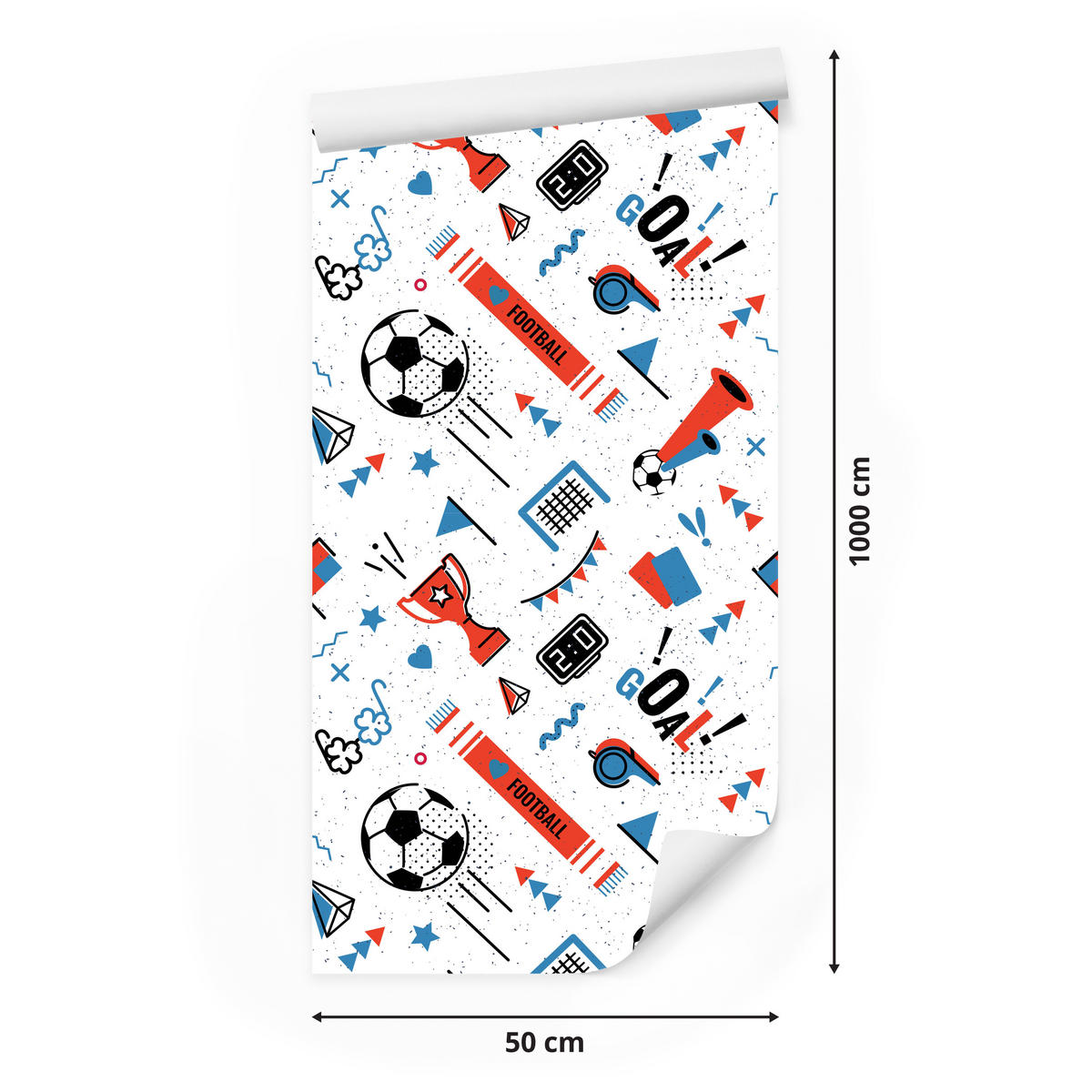 VLIESTAPETE Fußball, Pokale und Flaggen – Rot, Blau, Schwarz, Weiß – 50x1000 cm - Blau/Rot, Papier (50/1000cm) - Muralo
