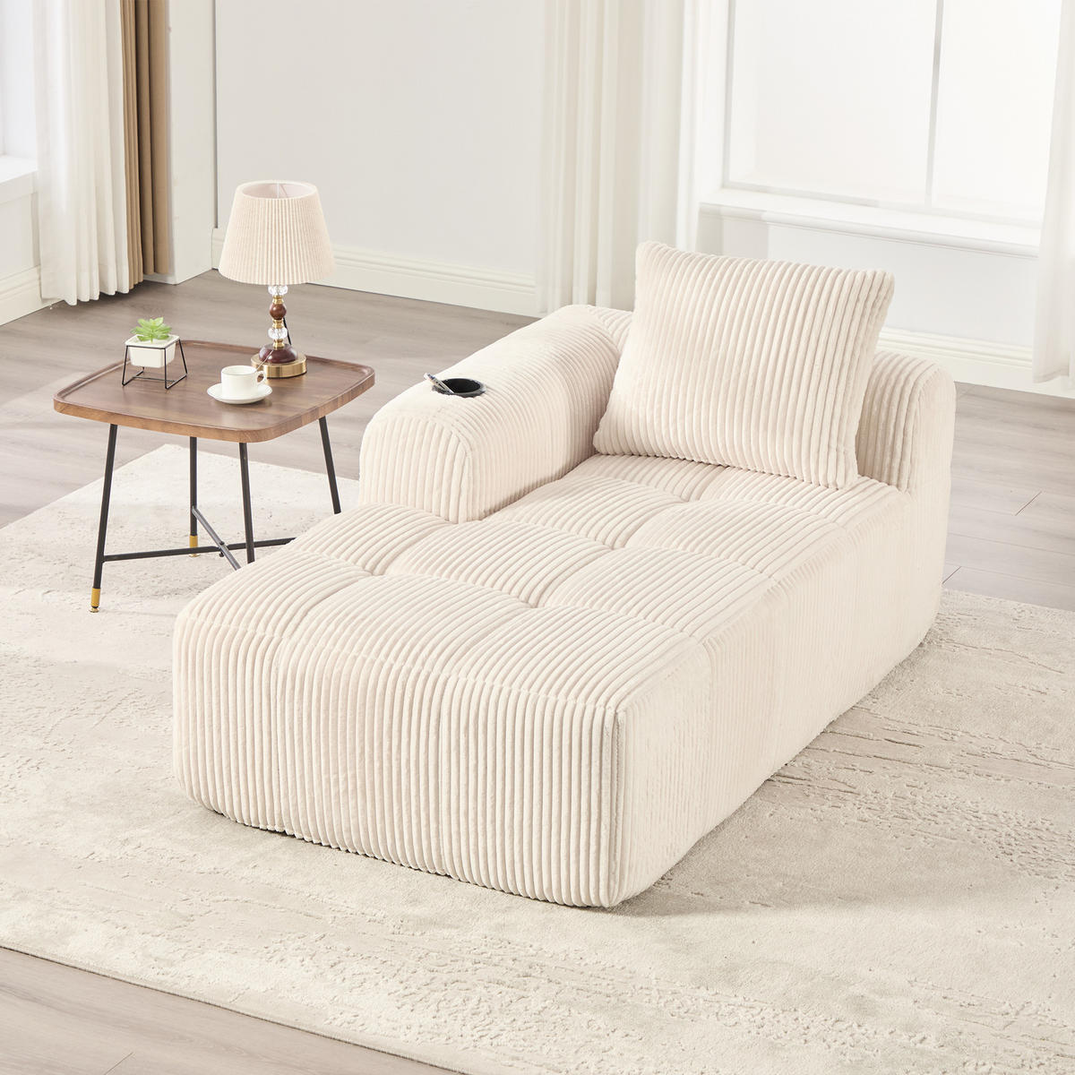 SOFA Beige, Relaxsessel Cord mit Getränkehalter und Seitentasche, ohne Montage - Beige, Textil (158/61/93cm) - PARAFTA HOME