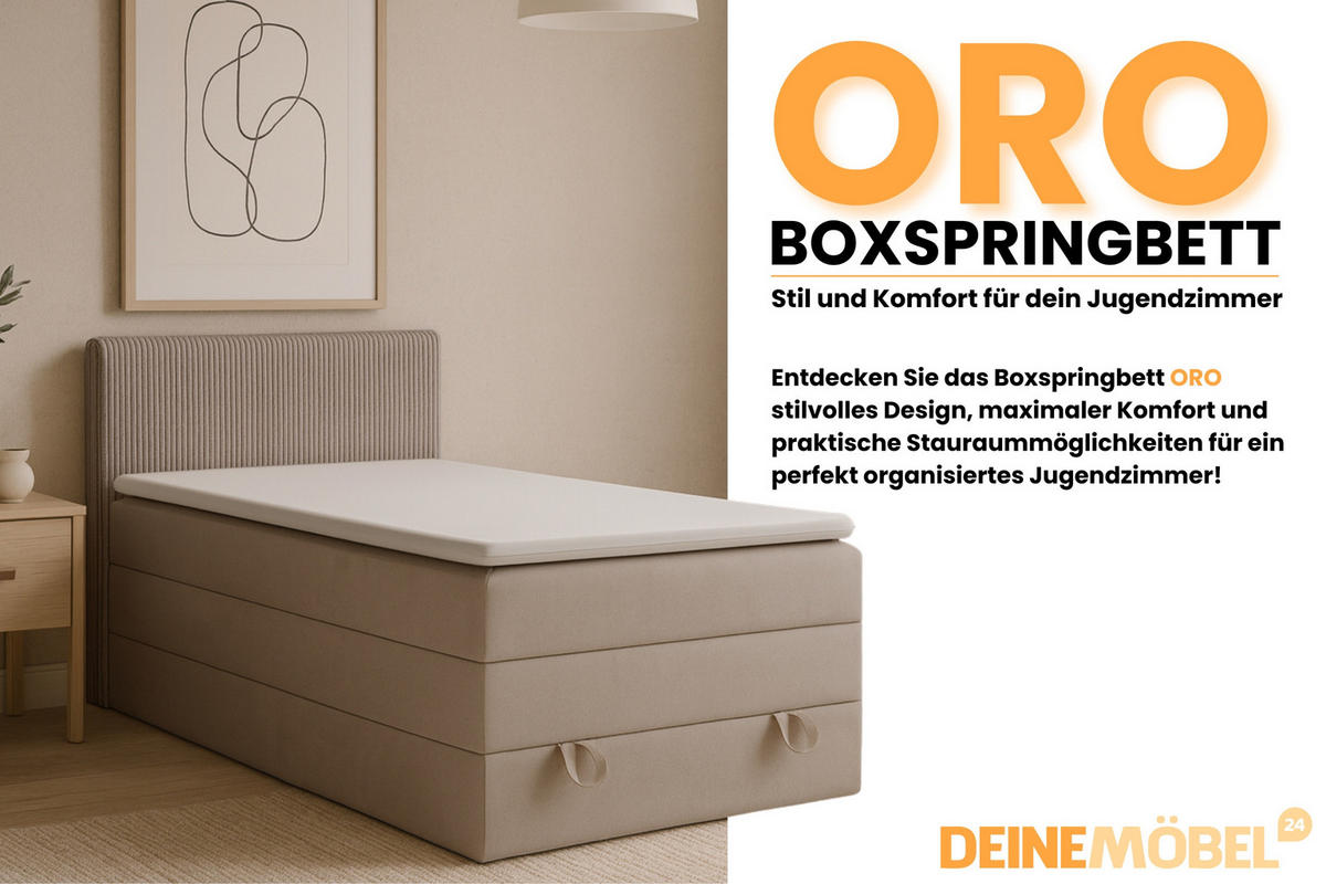 BOXBETT ORO 100/200 in Velours/Cord Ecru - Ecru, Holz/Holzwerkstoff (100/200cm) - Deine Möbel 24
