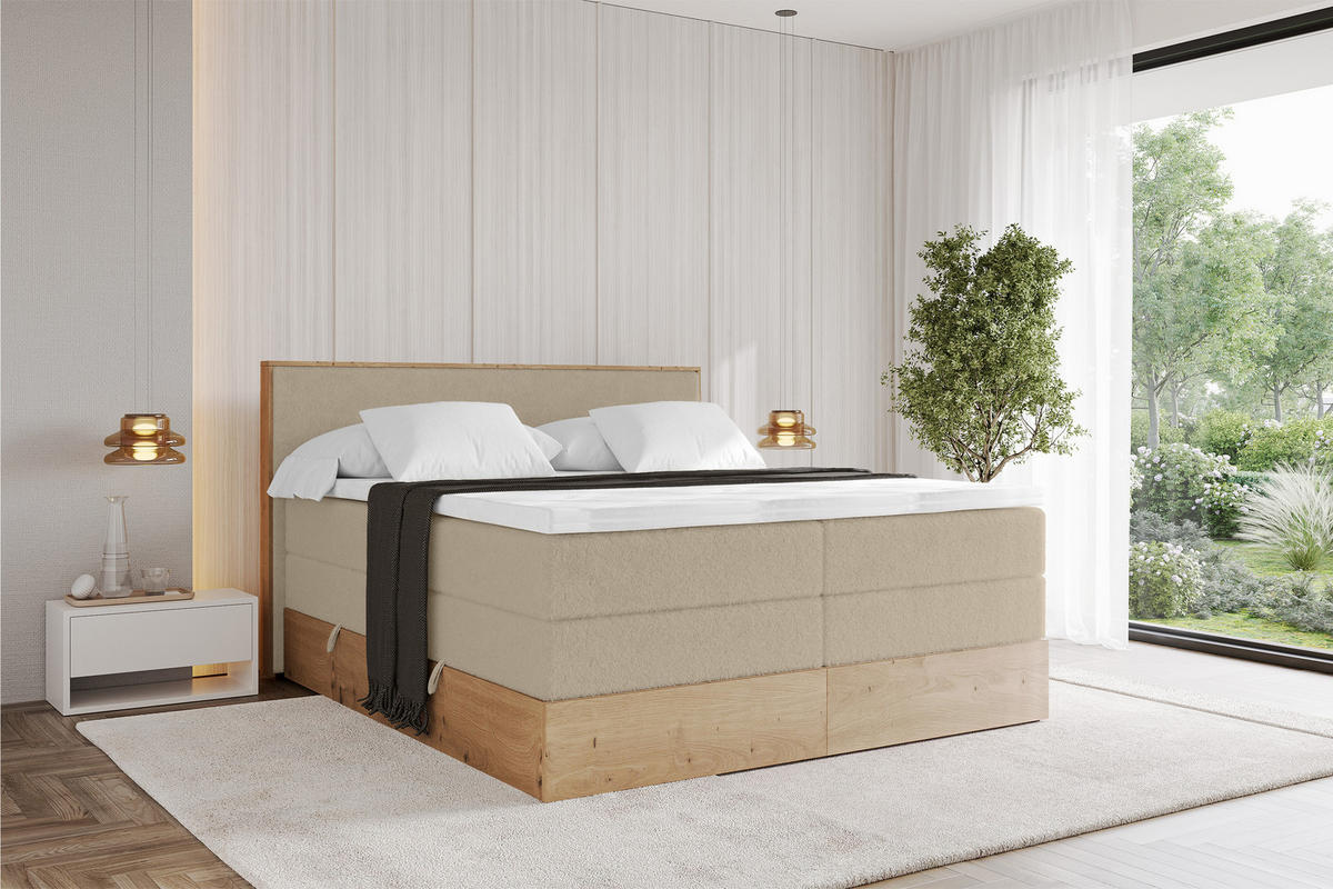 BOXSPRINGBETT LOLLI9 -KING 180x200 - H3/H4 Creme - Champagner, Holzwerkstoff (180/200cm) - ALTDECOR