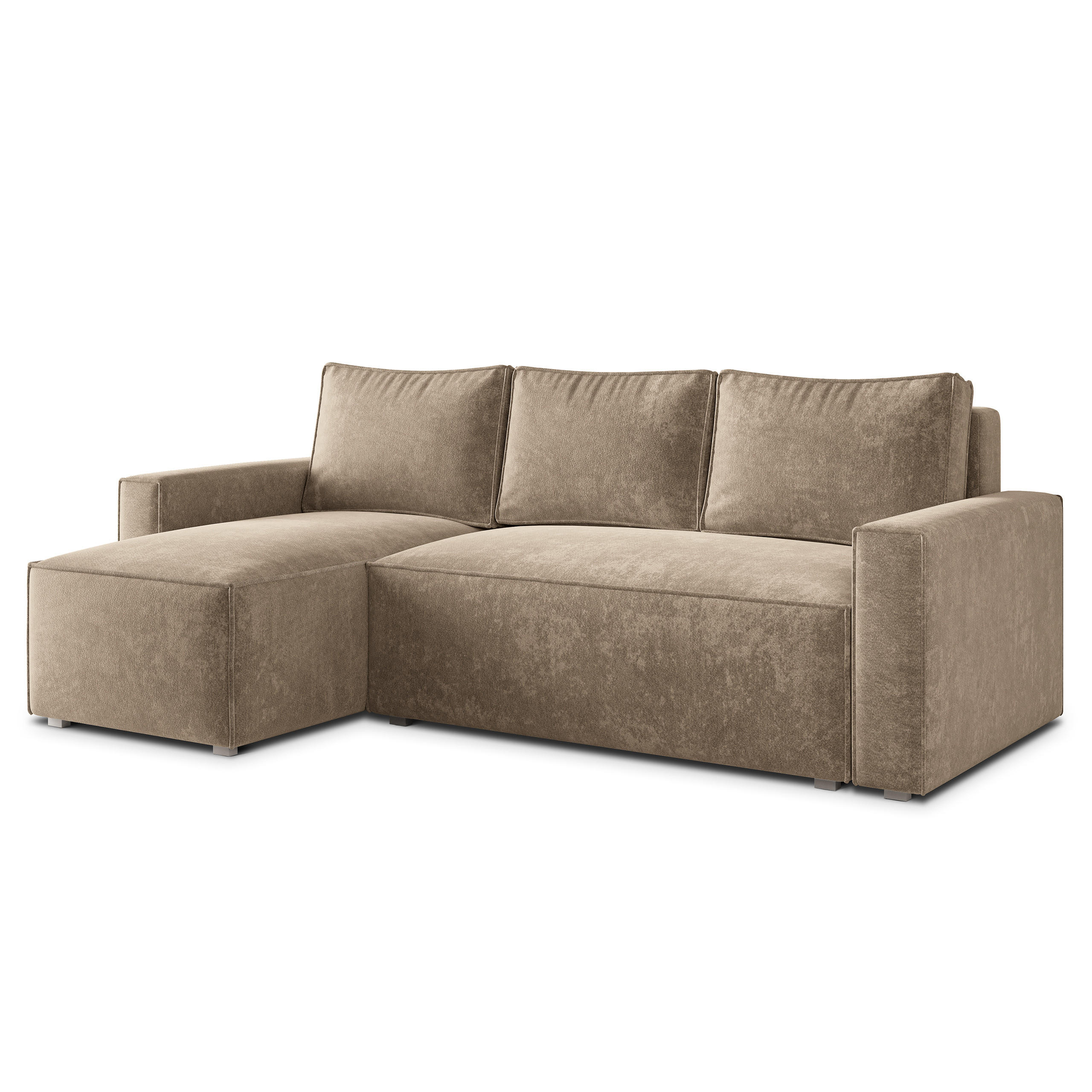 ECKSOFA POTARO LM Beige Chenille mit Schlaffunktion - Beige, Holzwerkstoff/Textil (232/140cm) - MASSENO