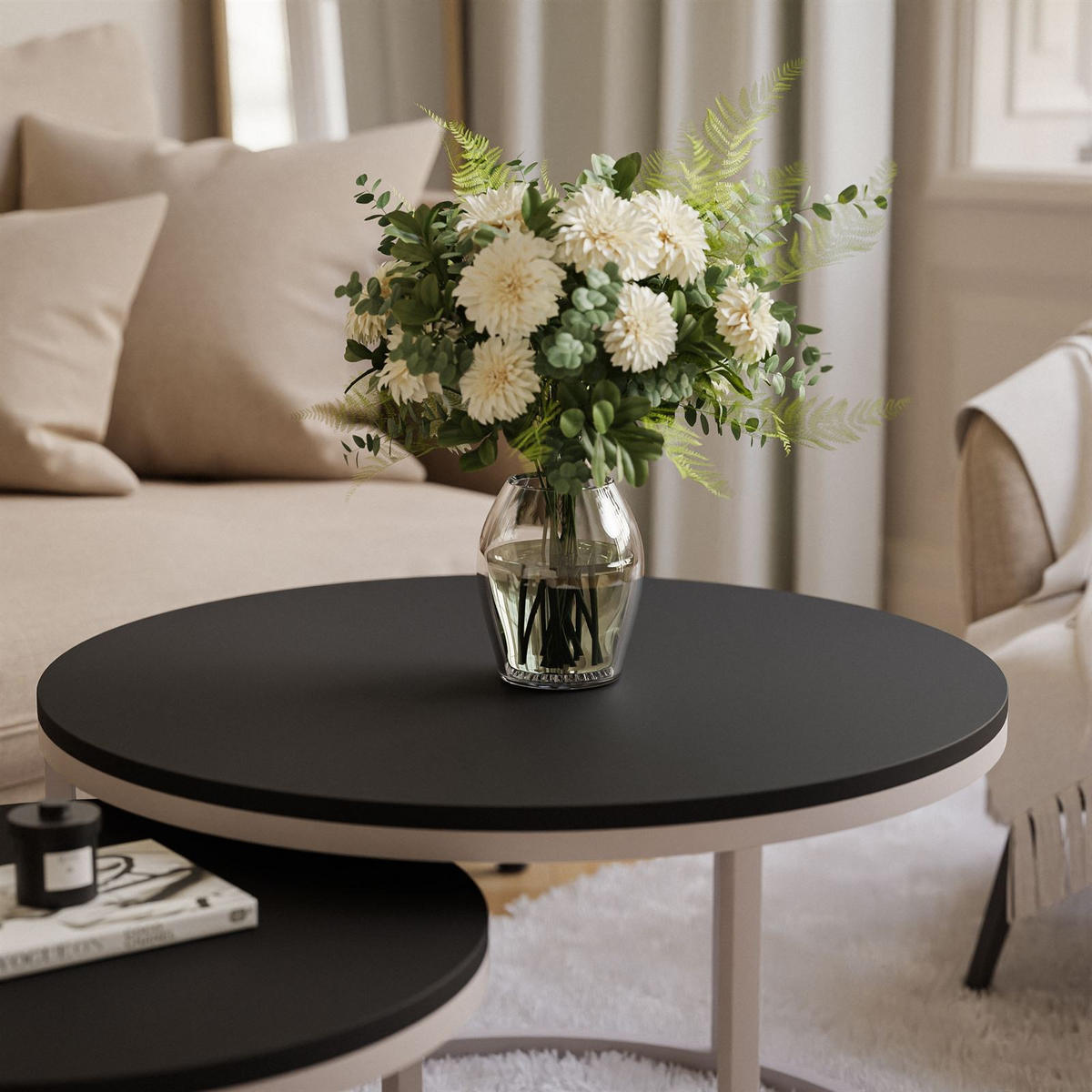 COUCHTISCH CIRI 2-in-1 MATT KASCHMIR - Beige/Schwarz, Holzwerkstoff (70/70/48cm) - Lookway