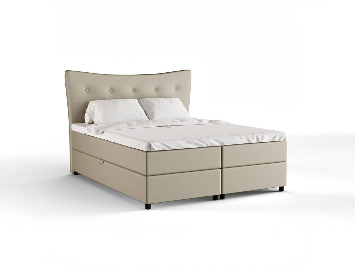 BOXBETT Nevada 160 x 200 cm Doppelbett mit hochwertiger Bonell-Matratze und Topper - ecru - Ecru, Holz (160/200cm) - Panda Möbel