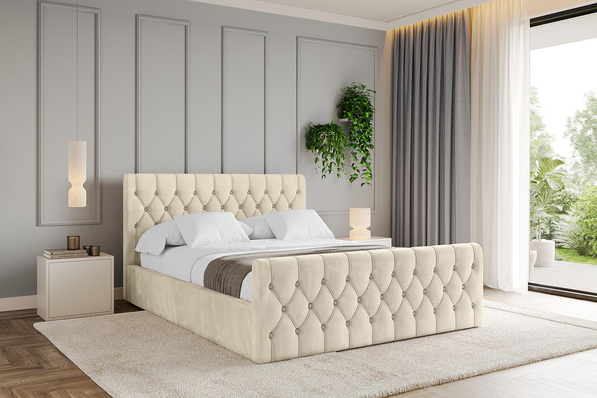 POLSTERBETT mit Bettkasten, Fußteil und Lattenrost, Boxbett ohne Matratze - RENO-Z 200x200 Beige - Ecru, Holzwerkstoff/Textil (200/200cm) - ALTDECOR