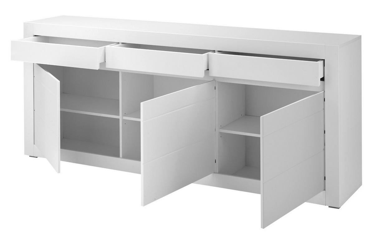 SIDEBOARD weiß matt, Evoke Eiche, Kommode 217 x 90 cm, Soft-Close-Funktion - Eichefarben/Silberfarben, Holzwerkstoff/Kunststoff (217/90/42cm) - Furn.Design