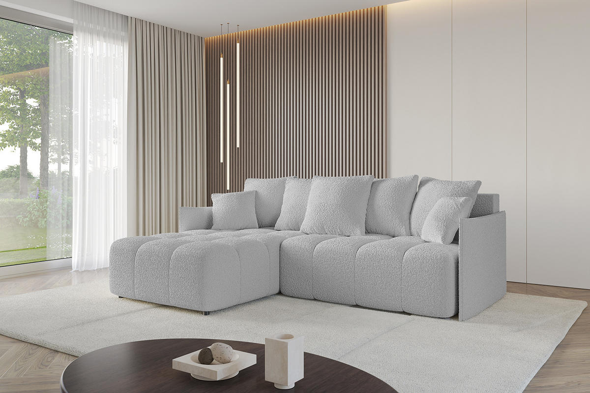 ECKSOFA Ottomane links LONLI-L 251x189x68 Hellgrau Bouclé - Hellgrau, Holzwerkstoff/Kunststoff (251/189cm) - ALTDECOR