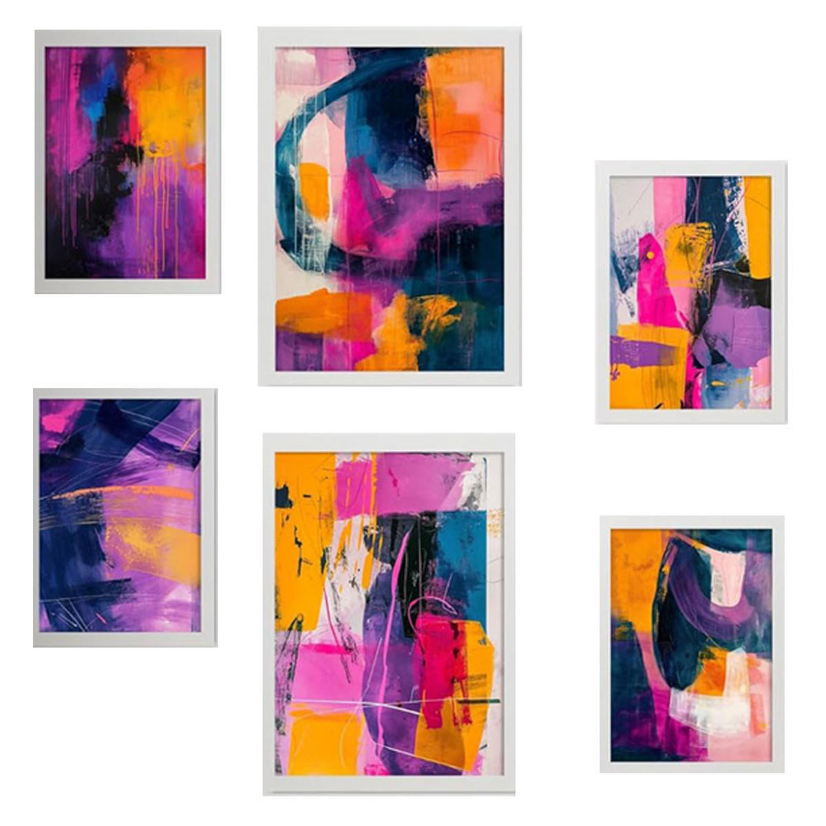 POSTER Set Mit 6 Forme Astratte Di Colore Blu Fucsia Puro A3 & A4 Weißer Rahmen - Weiß, Papier (29/3/42cm) - Nacnic