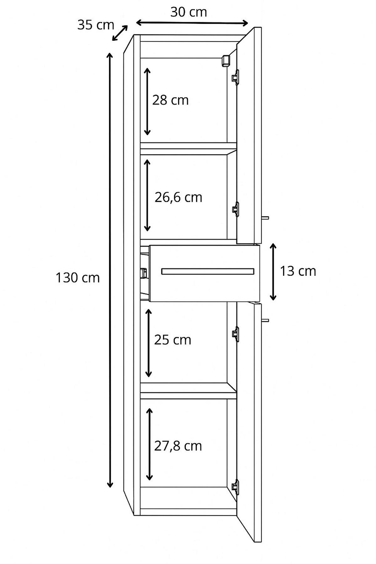 BADEZIMMERSCHRANK Florence mit 2 Türen Schwarz Matt - 30 x 35 x 130 cm - Schwarz, Holz (30/130/35cm) - Badplaats