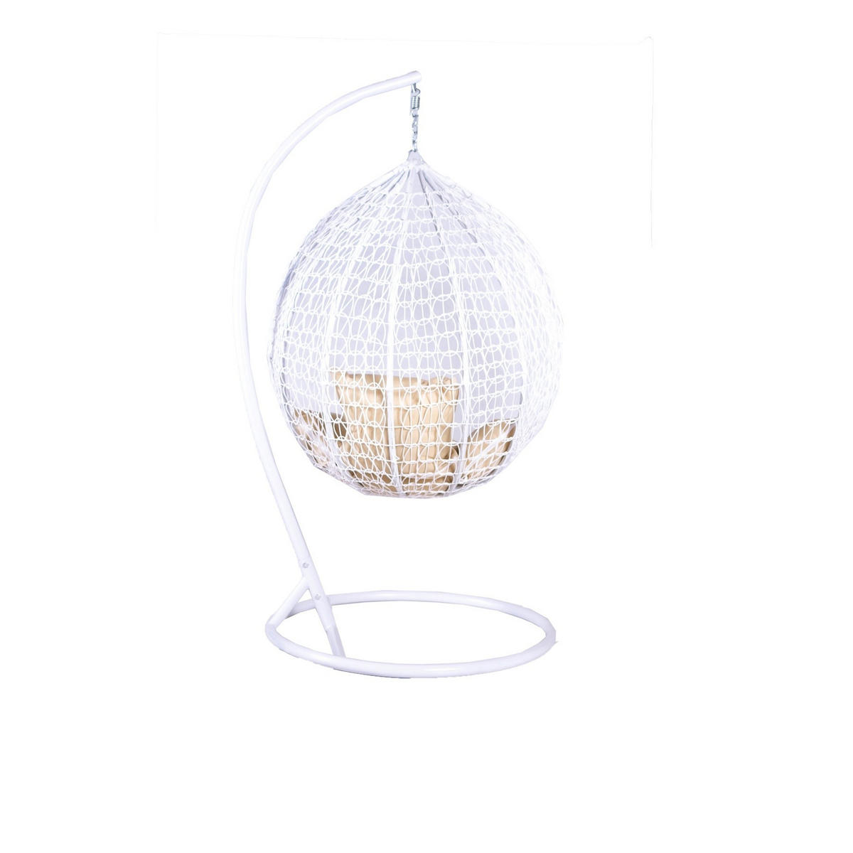 HÄNGESESSEL Cobe Weiß, Beige Kissen, Garten Hängesessel Kokon aus Technorattan - Beige/Weiß, Kunststoff/Metall (107/198/68cm) - Bettso