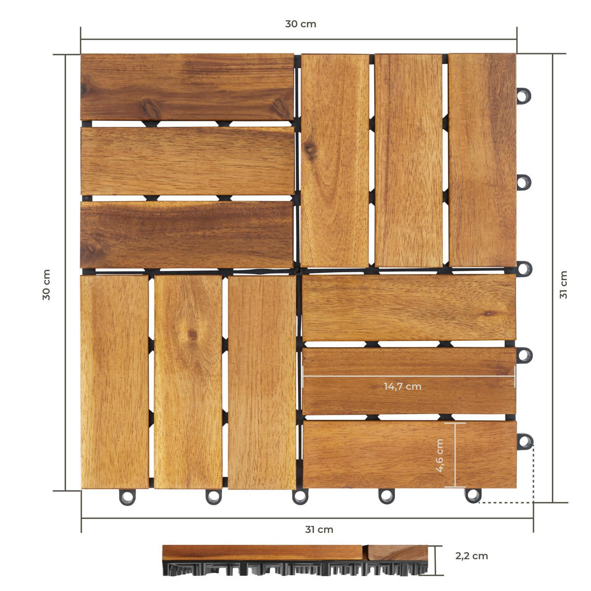 TERRASSENFLIESEN Tabula 40er Set, 31 x 31 x 2,2 cm, braun - Braun, Holz (31/31/2.2cm) - tectake