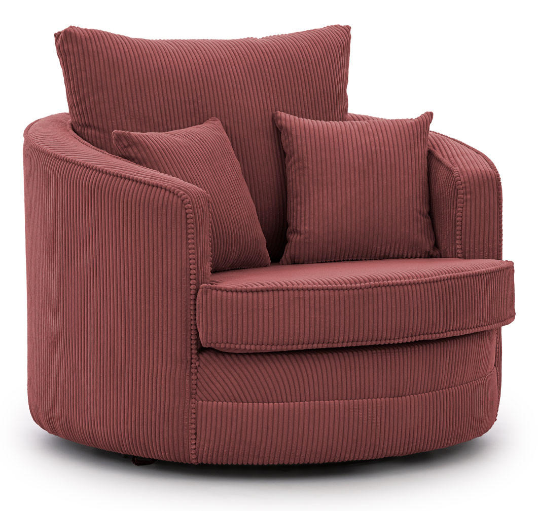 DREHSESSEL Ted aus Terrakotta Cord-Stoff - Terra cotta/Schwarz, Holz/Textil (107/94/100cm) - S-Style Möbel