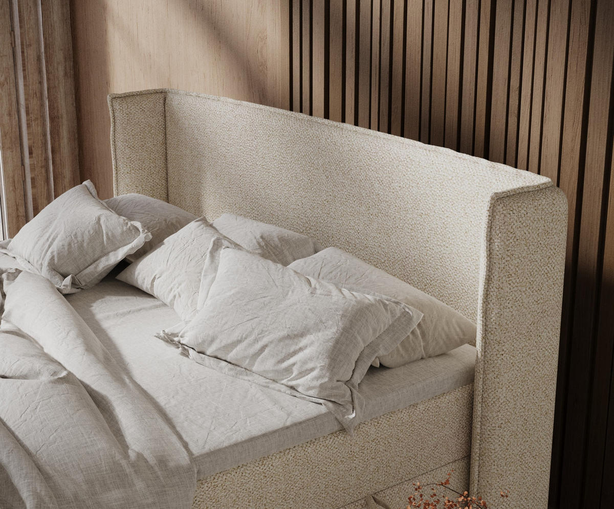 BOXSPRINGBETT Segni Creme 160/200 cm mit Matratze und Topper - Creme/Naturfarben, Holz/Holzwerkstoff (160/200cm) - Maison de Reve