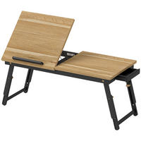 BETTTISCH Bambus Eiche - Eichefarben/Schwarz, Holzwerkstoff/Bambusholz - HOMCOM