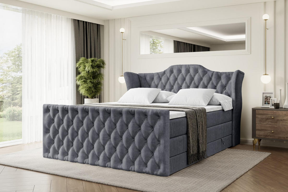 BOXSPRINGBETT VILA-Z KING - 160x200 - H3/H4 - Dunkelgrau - Dunkelgrau, Holzwerkstoff (160/200cm) - ALTDECOR