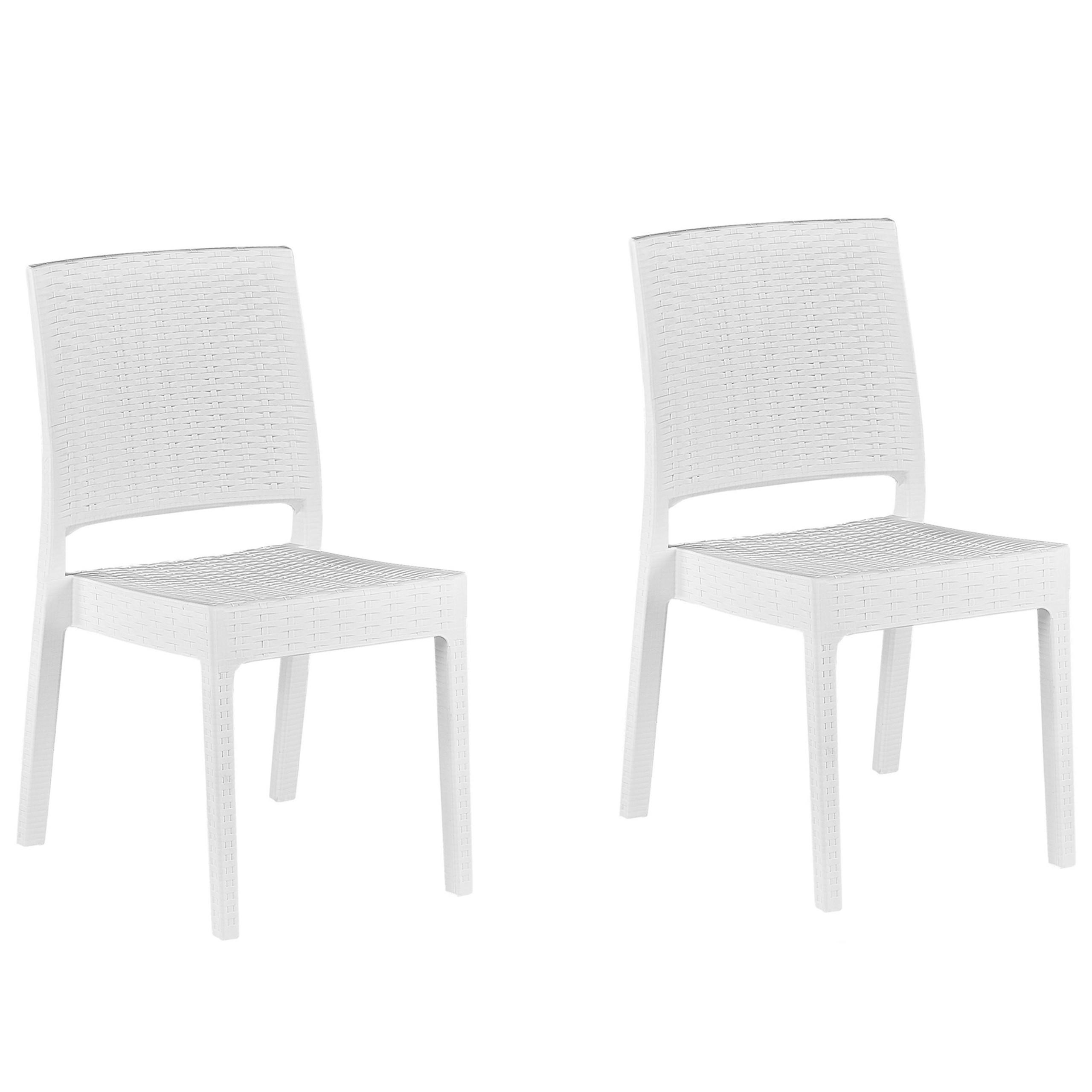 GARTENSTUHL 2er-Set Rattanoptik weiß Fossano - Weiß, Kunststoff (60/89/47cm) - Beliani