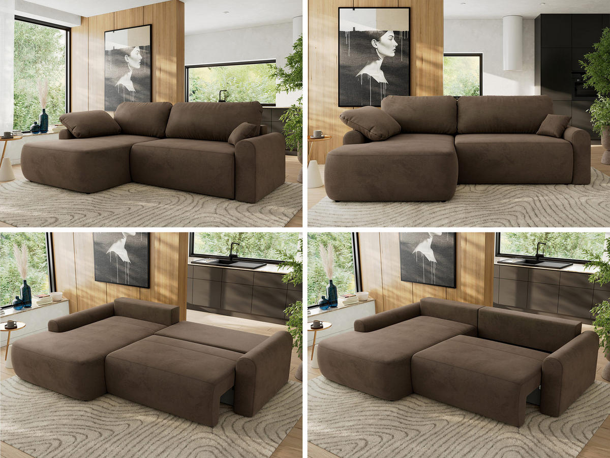 ECKSCHLAFSOFA CUBO L Braun Velvet - links - Schwarz/Braun, Kunststoff/Textil (273/187cm) - MKS