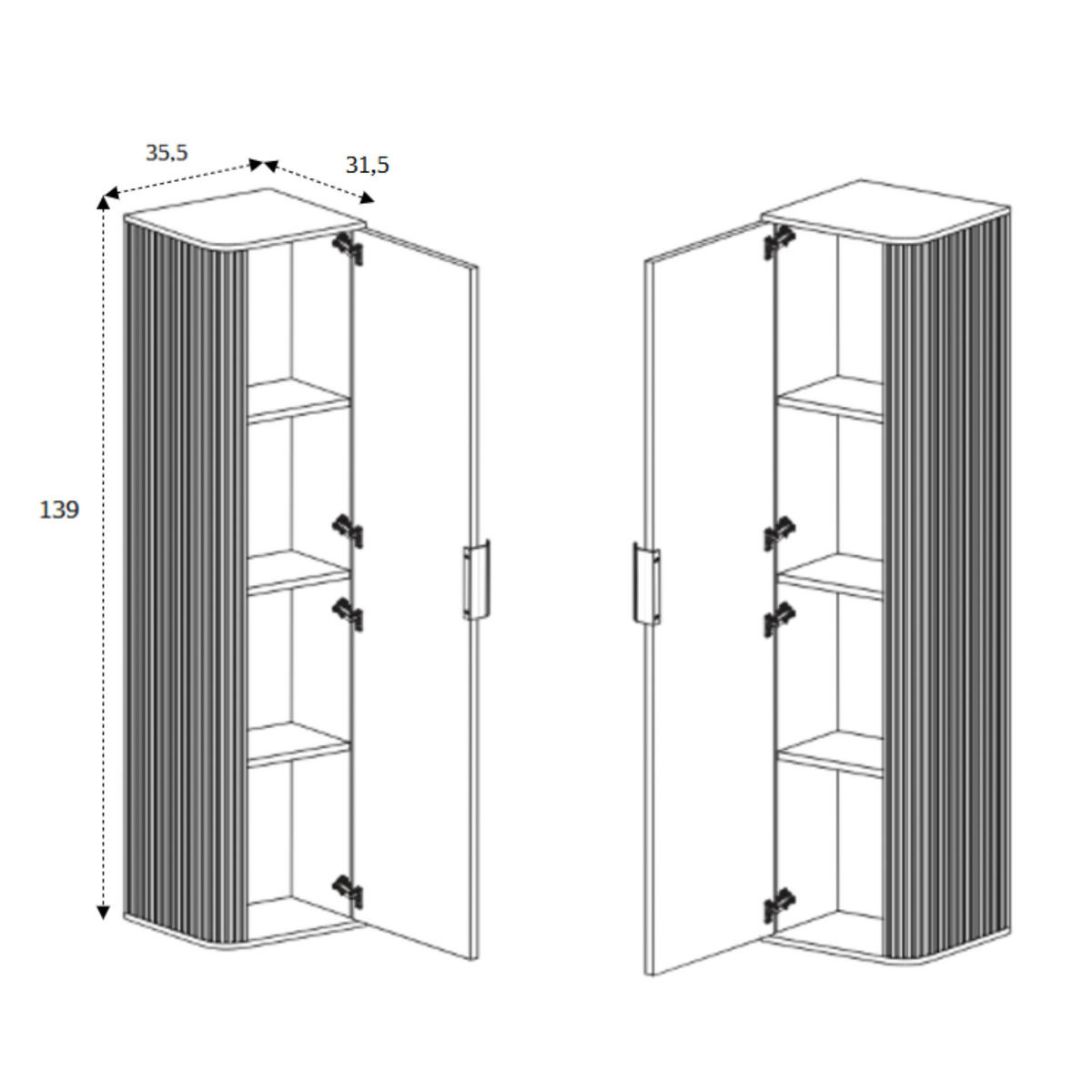 BADEZIMMERSCHRANK, Gold Craft Eiche, Schwarzer Griff, 35,5 x 139 x 31,5 cm - Eichefarben/Schwarz, Holzwerkstoff/Kunststoff (35.5/139/31.5cm) - 3XE LIVING