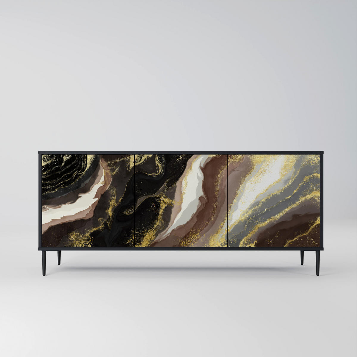 SIDEBOARD GOLD DUST, Eicheneffekt, 164,5x42x77,5 cm, 3 Türen - Eichefarben/Buchefarben, Holzwerkstoff/Buchenholz (164.5/77.5/42cm) - SpaceRebels