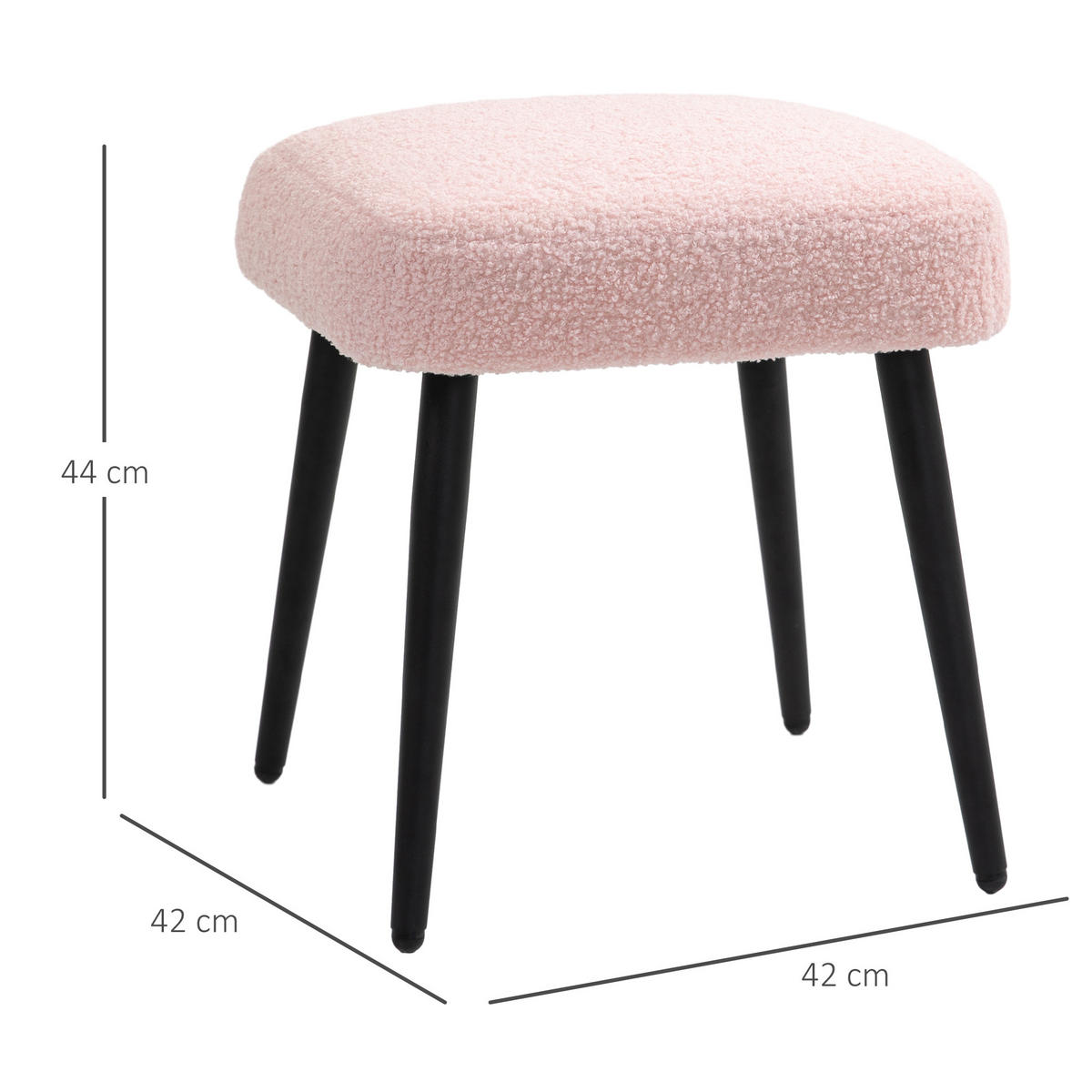 FUSSHOCKER Sitzhocker Quadratischer Schminkhocker mit Kaschmir-Optik, Stahlbeine - Rosa, Kunststoff (42/44/42cm) - HOMCOM