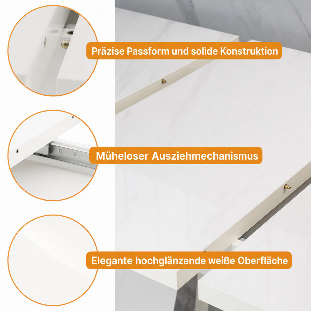 ESSTISCH Ausziehbar 120-160 cm Weiß glänzend - Weiß Hochglanz, Holzwerkstoff (160/80/75cm) - Home Collective