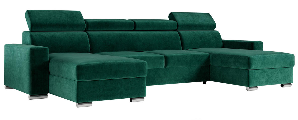 WOHNLANDSCHAFT FOX U Dunkelgrün - Velvet - Dunkelgrün/Silberfarben, Kunststoff/Textil (306/98/168cm) - MKS