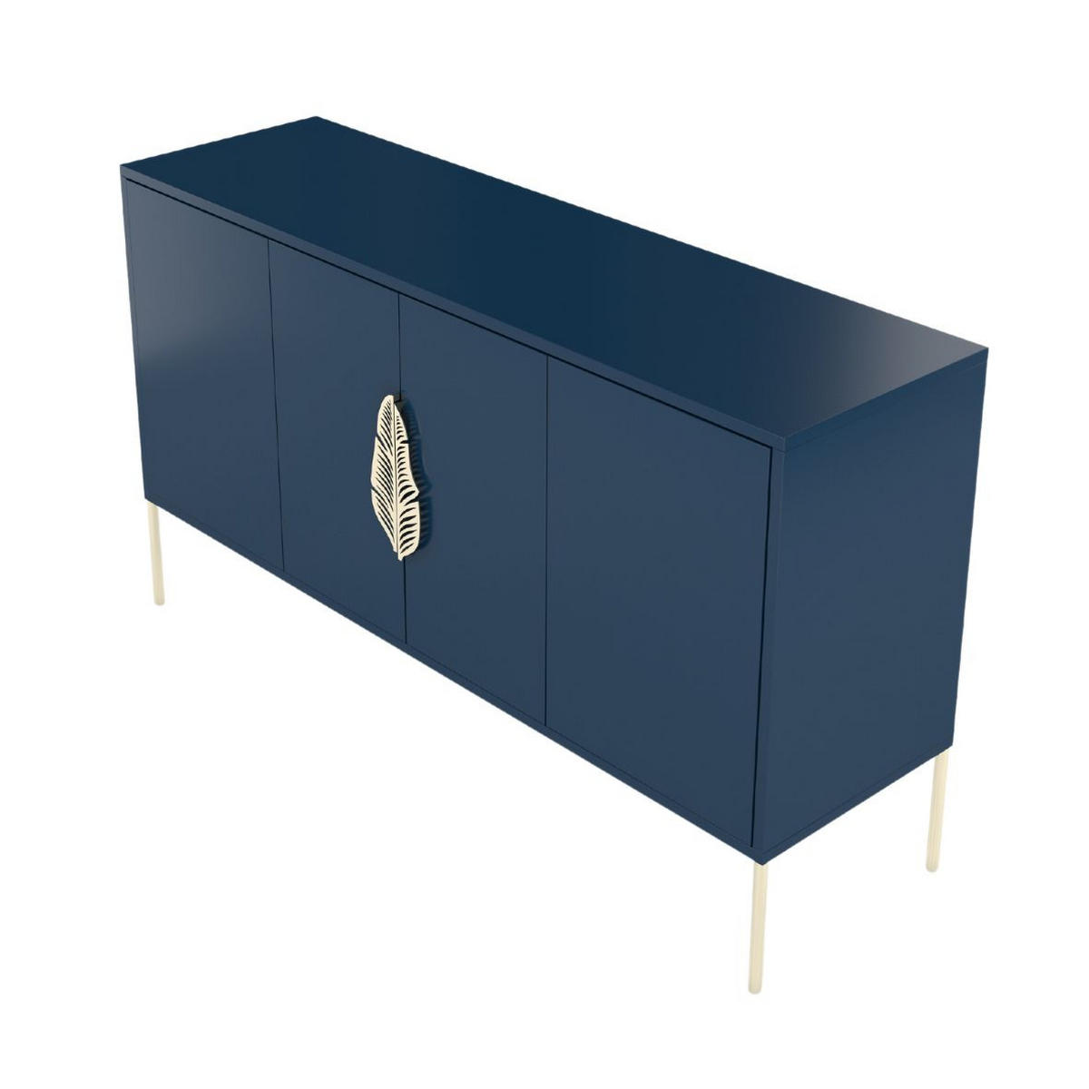 SIDEBOARD Merlin, Marinblau, Goldene Details - Goldfarben/Dunkelblau, Holzwerkstoff/Metall (138/79/40cm) - Skandica