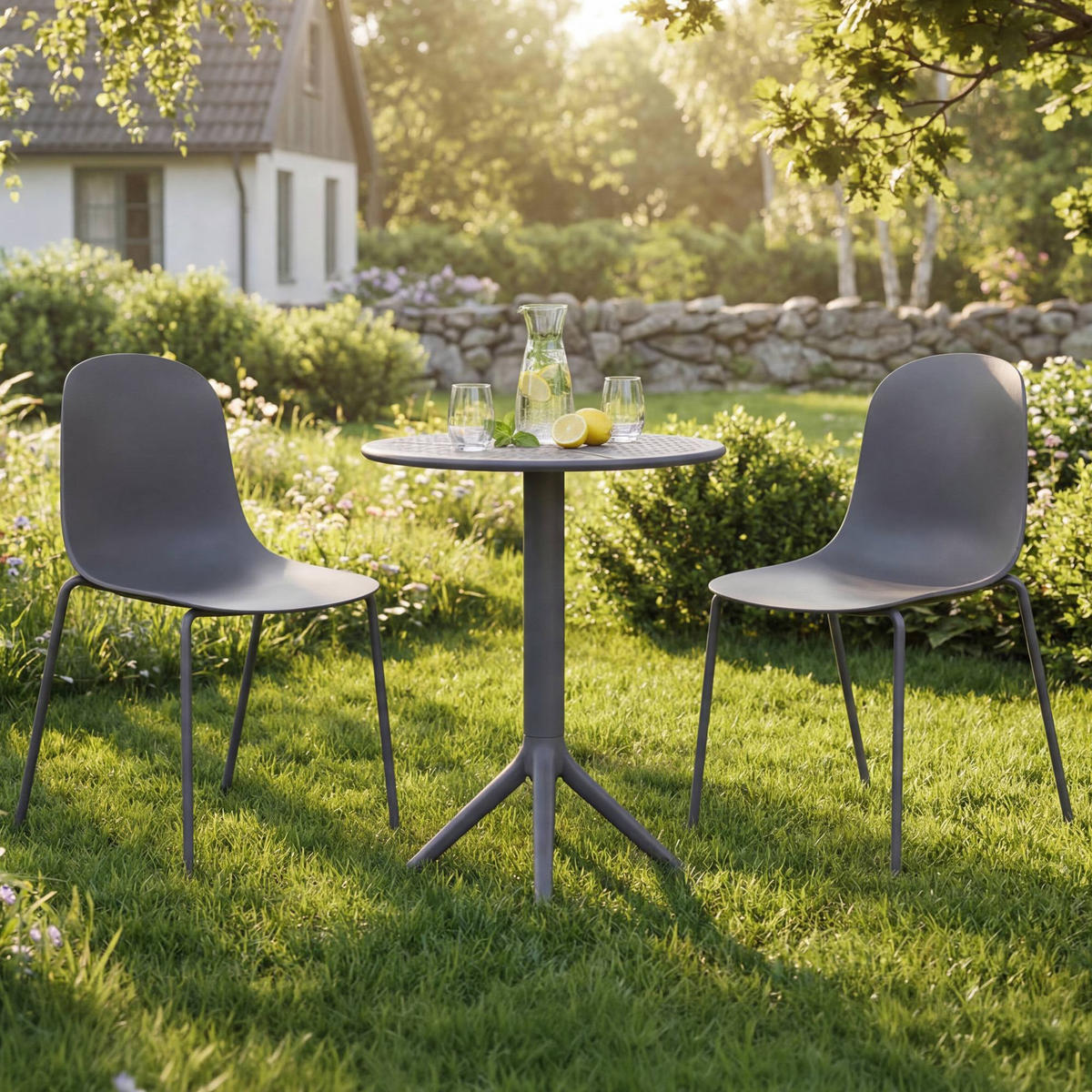 GARTENMÖBEL-SET Ella 2 Stühle 162x60x85cm Kunststoff Dunkelgrau Balkonset - Dunkelgrau, Kunststoff - DELUKE