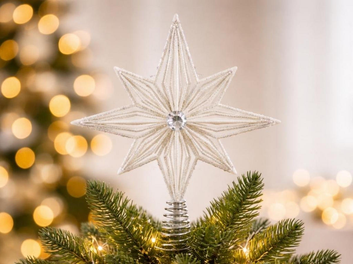 WEIHNACHTSBAUMSPITZE Stern weiß, Kunststoff, 20 cm - Weiß, Kunststoff/Metall (20cm) - LAALU
