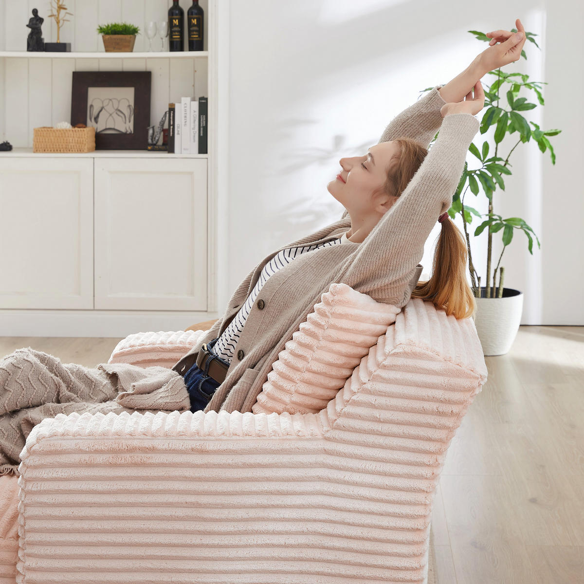 RELAXSESSEL aus Cord Modulare Chaiselongue & ohne Montage - Rosa, Textil (33/127/33cm) - Urban Meuble
