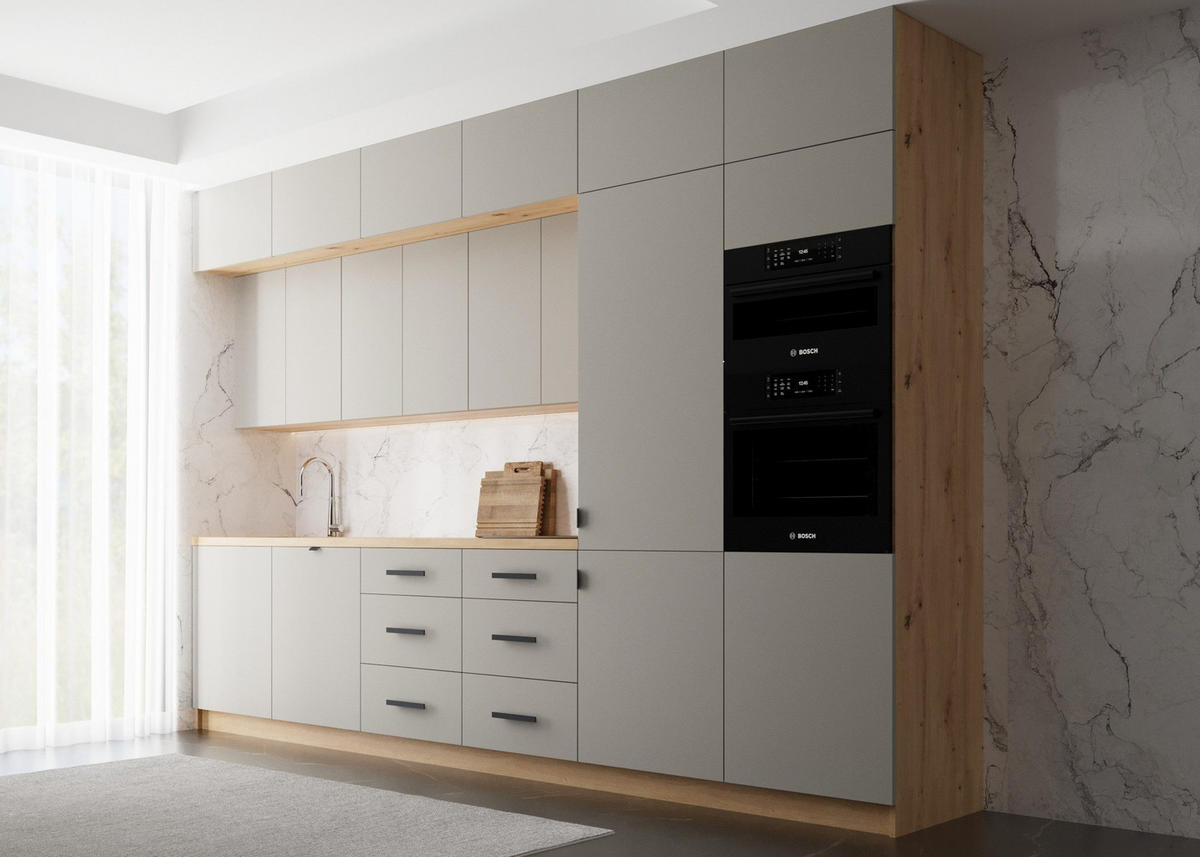 KÜCHENZEILE 360 cm - Nexa K50-G360 - in Beige / Matt - Beige/Schwarz, Holz/Metall (360/212/582cm) - ROYAL24_MARKT