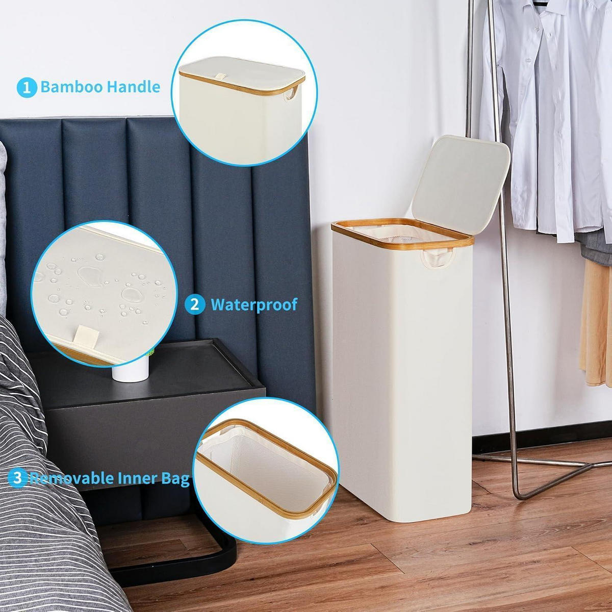 WÄSCHEKORB mit Deckel 75L Beige - Beige, Naturmaterialien (25/70/44cm)