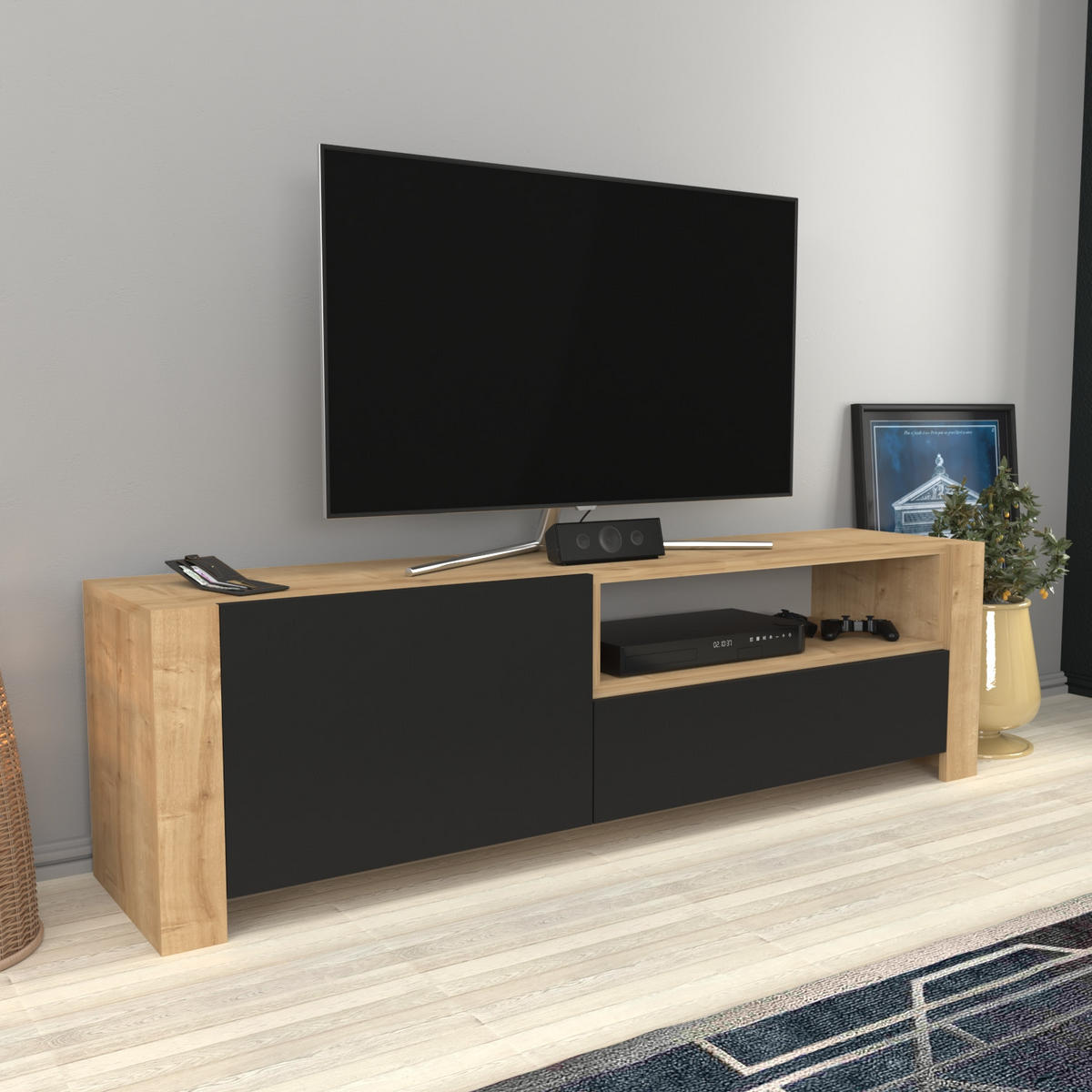 TV-ELEMENT Piedmont Eiche Anthrazit - Eichefarben/Grau, Holzwerkstoff (160/46/36.8cm)