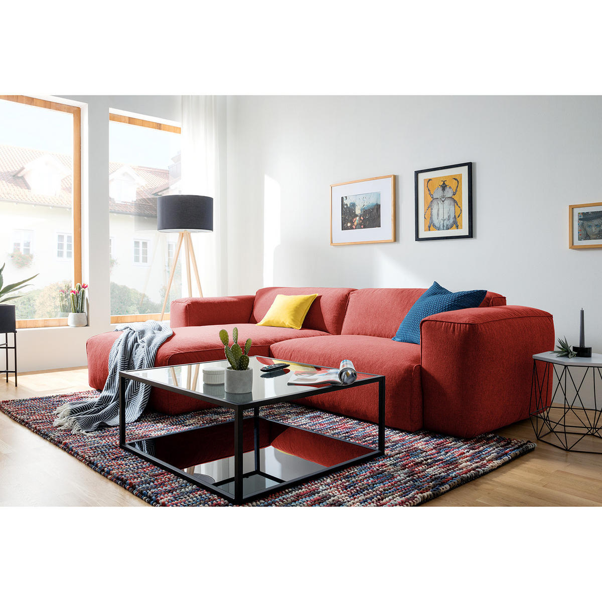 1,5-SITZER ECKSOFA mit Longchair - Rot/Schwarz, Kunststoff/Textil (260/173cm) - home24