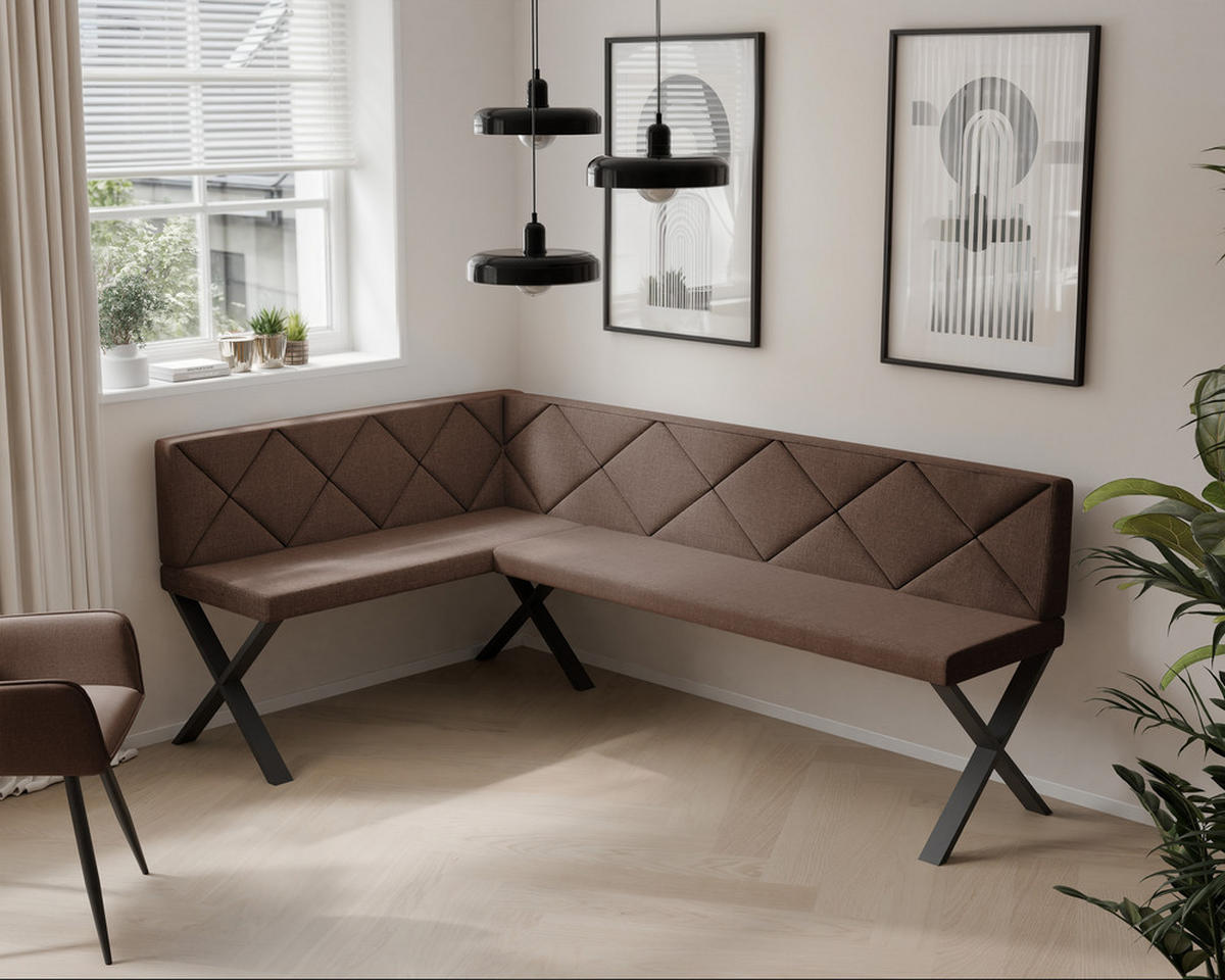 ECKBANK links VERO X Webstoff gesteppt, 128/168 cm Braun - Braun, Textil/Metall (128/168cm) - Idohome