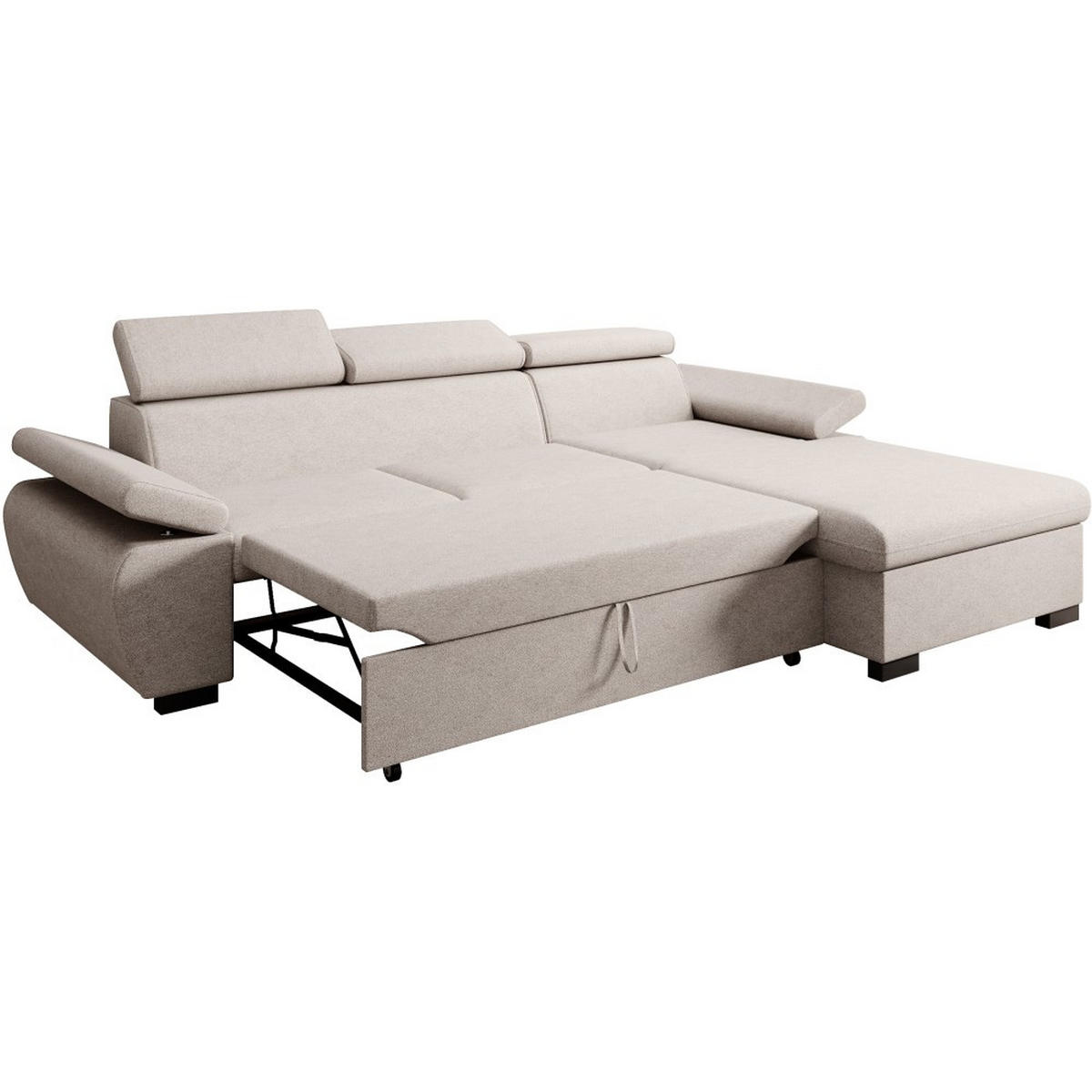 ECKSCHLAFSOFA Coco mit verstellbare Kopfstützen, beige, rechts - Beige, Textil (273/191cm) - Beautysofa