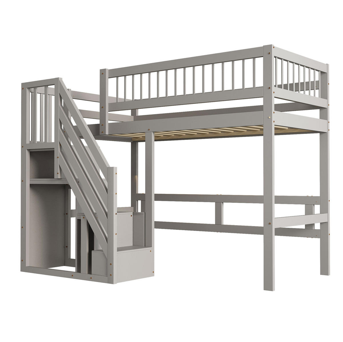 HOCHBETT 90/200 cm in Grau mit Stauraumtreppe und Rausfallschutz - Grau, Holzwerkstoff (90/200cm) - BEAOK