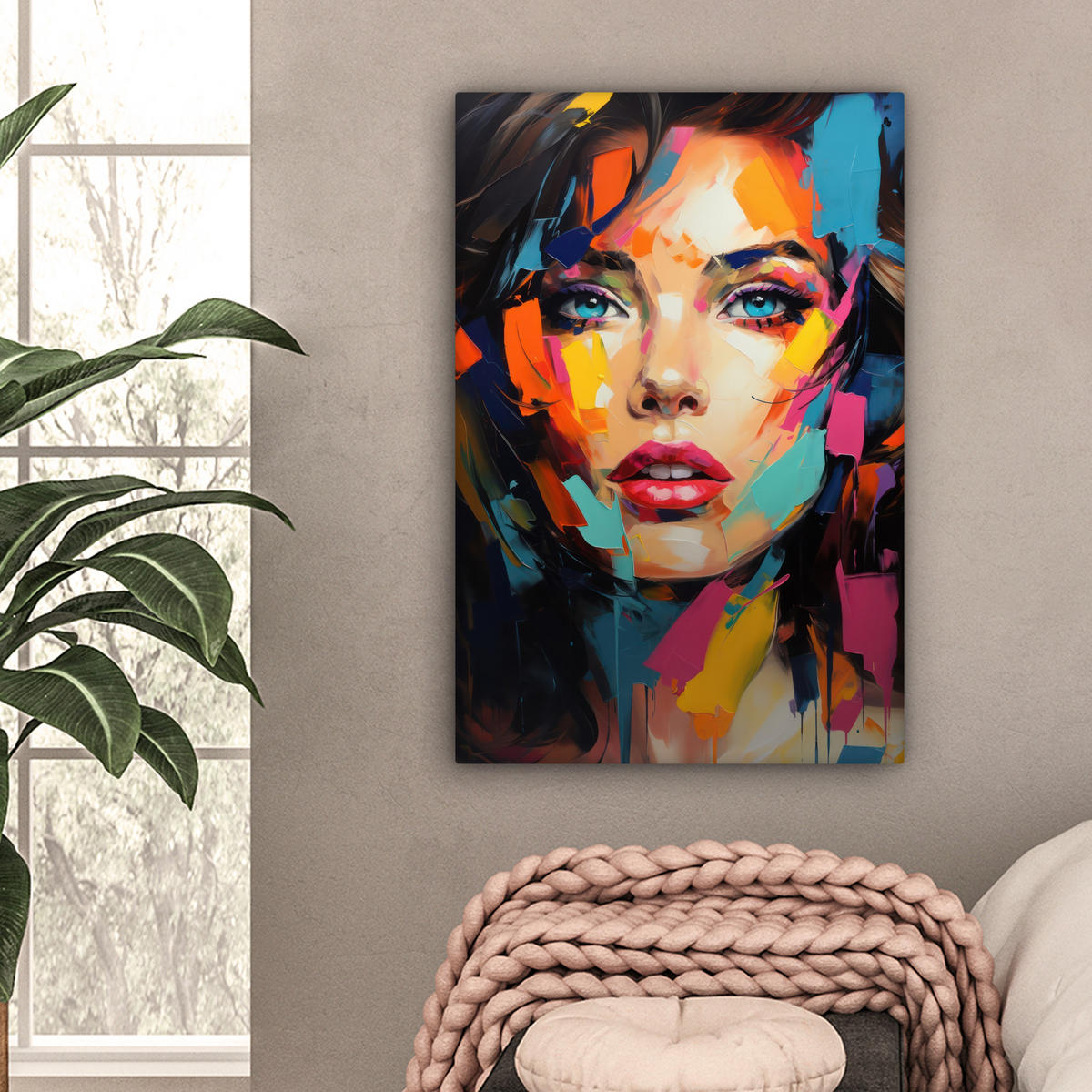 LEINWANDBILD Frau - Porträt - Farbenfroh - Kunst Wanddeko 40x60 cm - Multicolor, Textil (40/60cm) - MuchoWow