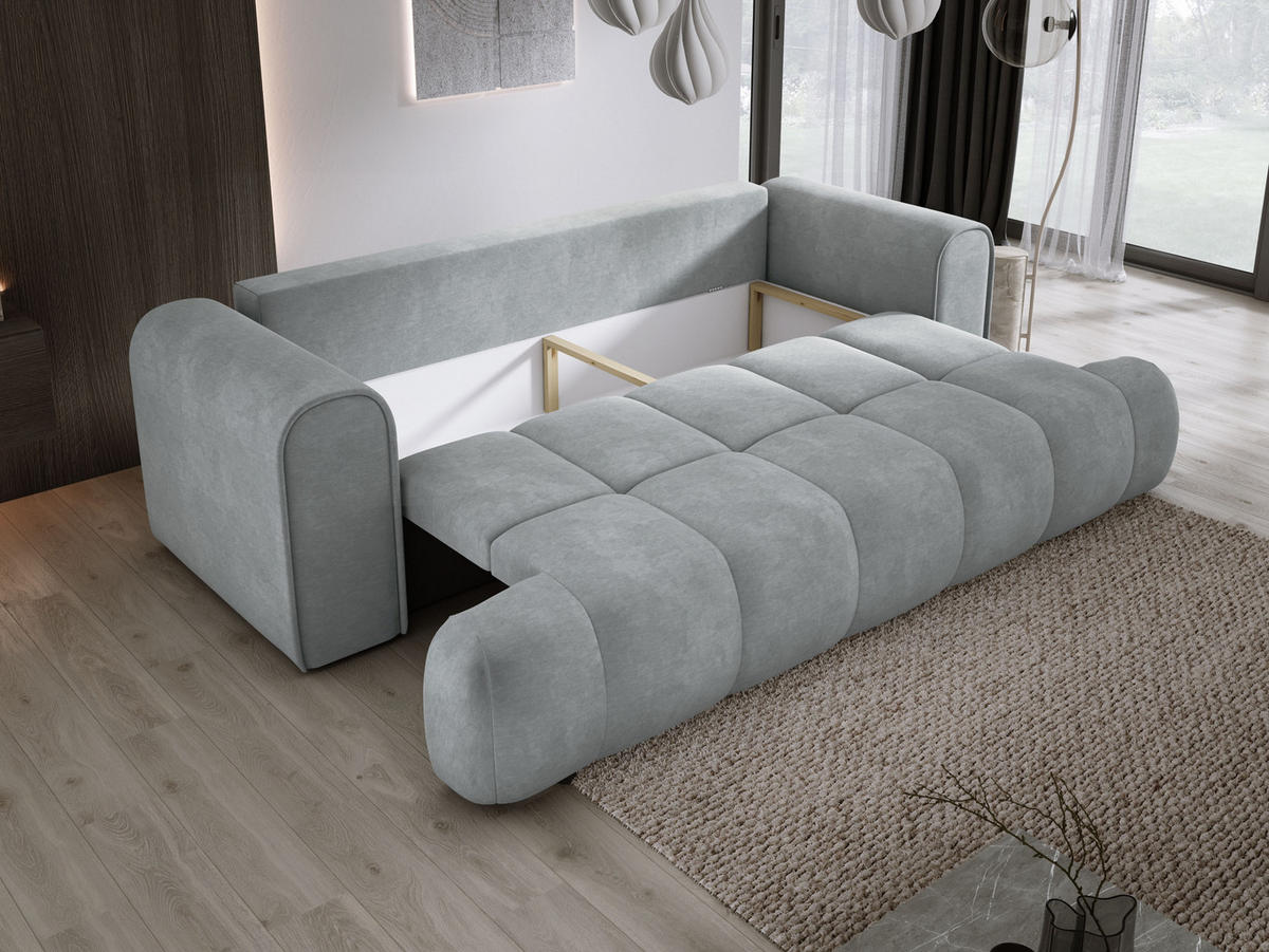 SOFA COCO SCHLAFSOFA mit Bettfunktion, CLOUD Stoffbezug, 2-Sitzer, freistehend, Größe: 250x105x90 cm, Esche - Silberfarben, Holz/Textil (250/90/105cm) - DomoHome